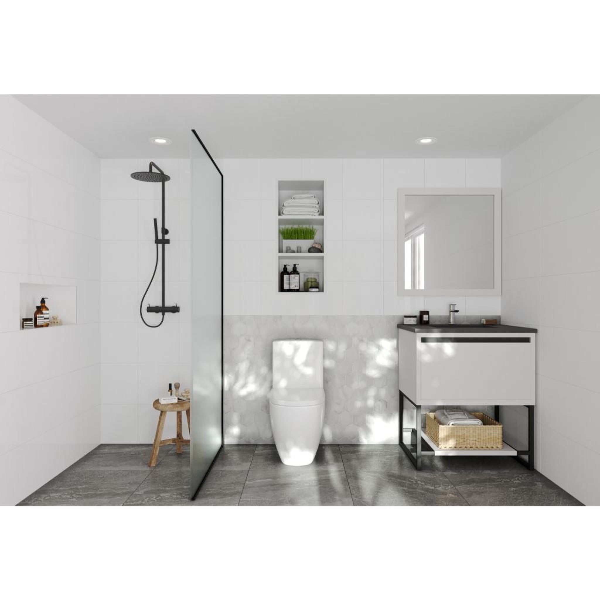 Laviva, Laviva Alto 30" White Vanity Base and Matte Black Solid Surface Countertop With Integrated Sink