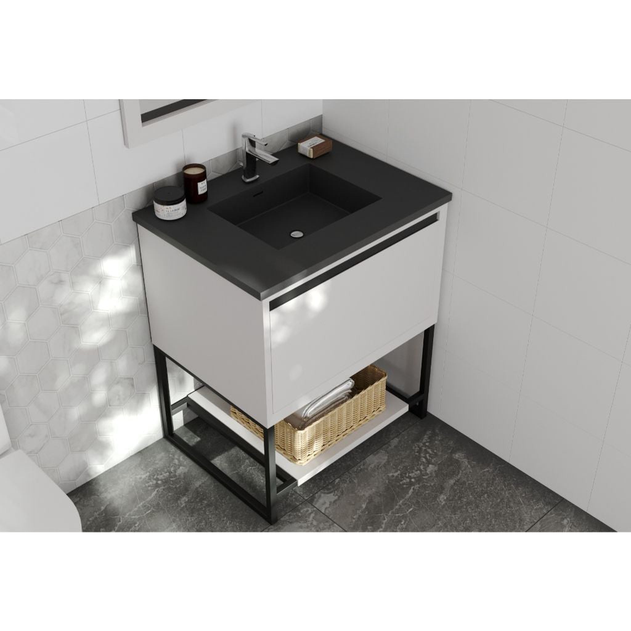 Laviva, Laviva Alto 30" White Vanity Base and Matte Black Solid Surface Countertop With Integrated Sink