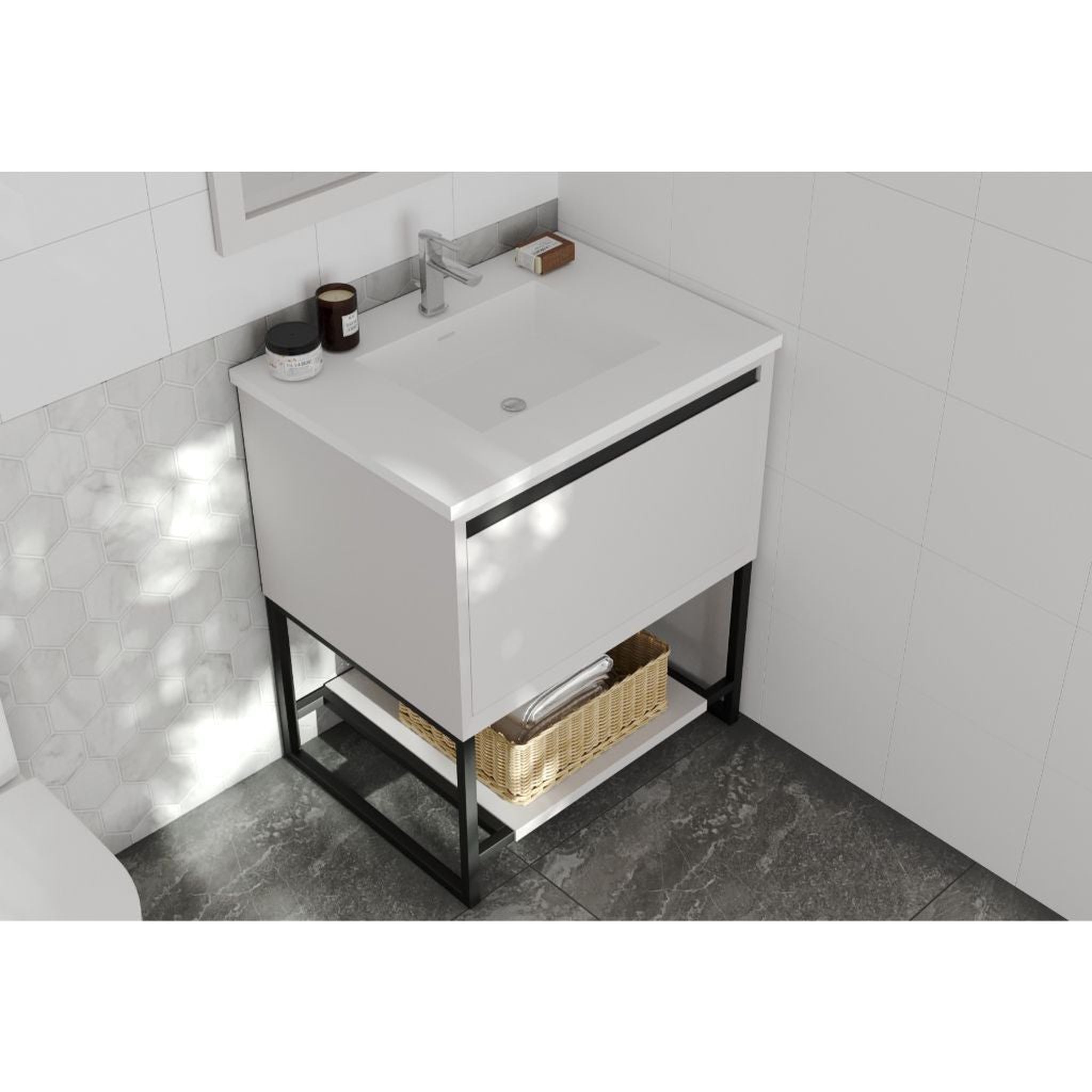 Laviva, Laviva Alto 30" White Vanity Base and Matte White Solid Surface Countertop With Integrated Sink