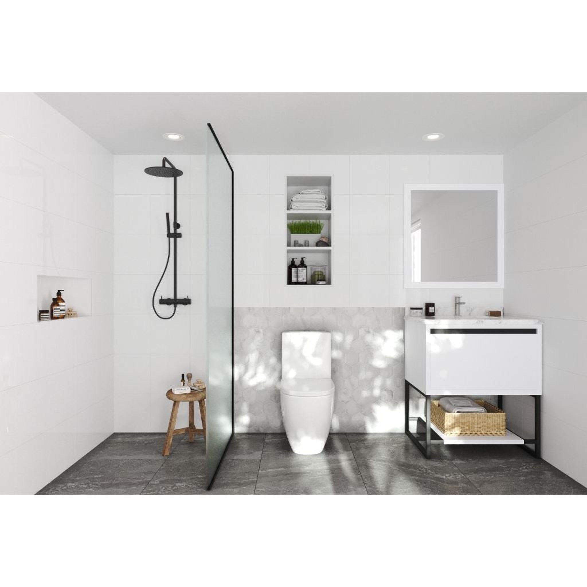 Laviva, Laviva Alto 30" White Vanity Base and White Carrara Marble Countertop With Rectangular Ceramic Sink