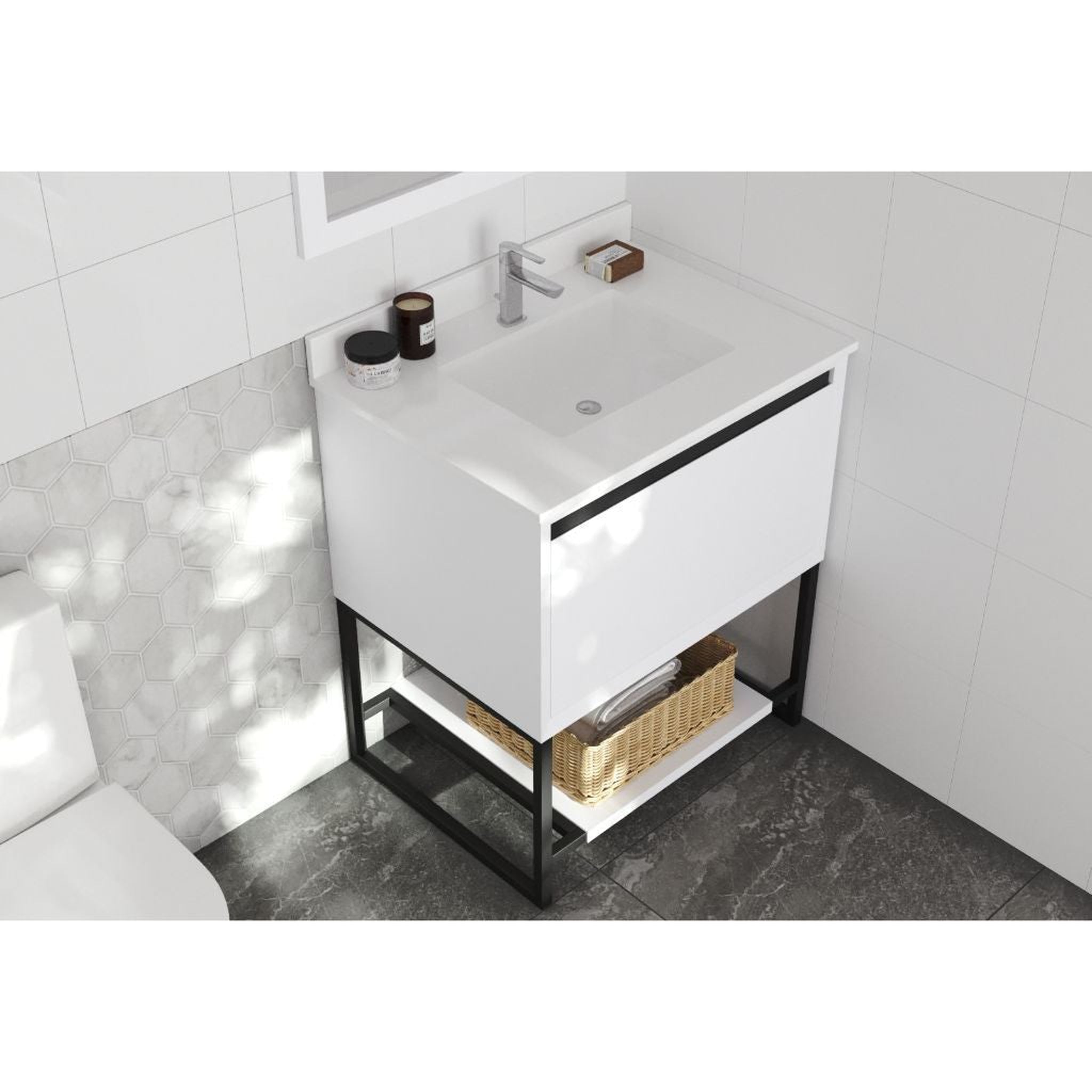 Laviva, Laviva Alto 30" White Vanity Base and White Quartz Countertop With Rectangular Ceramic Sink