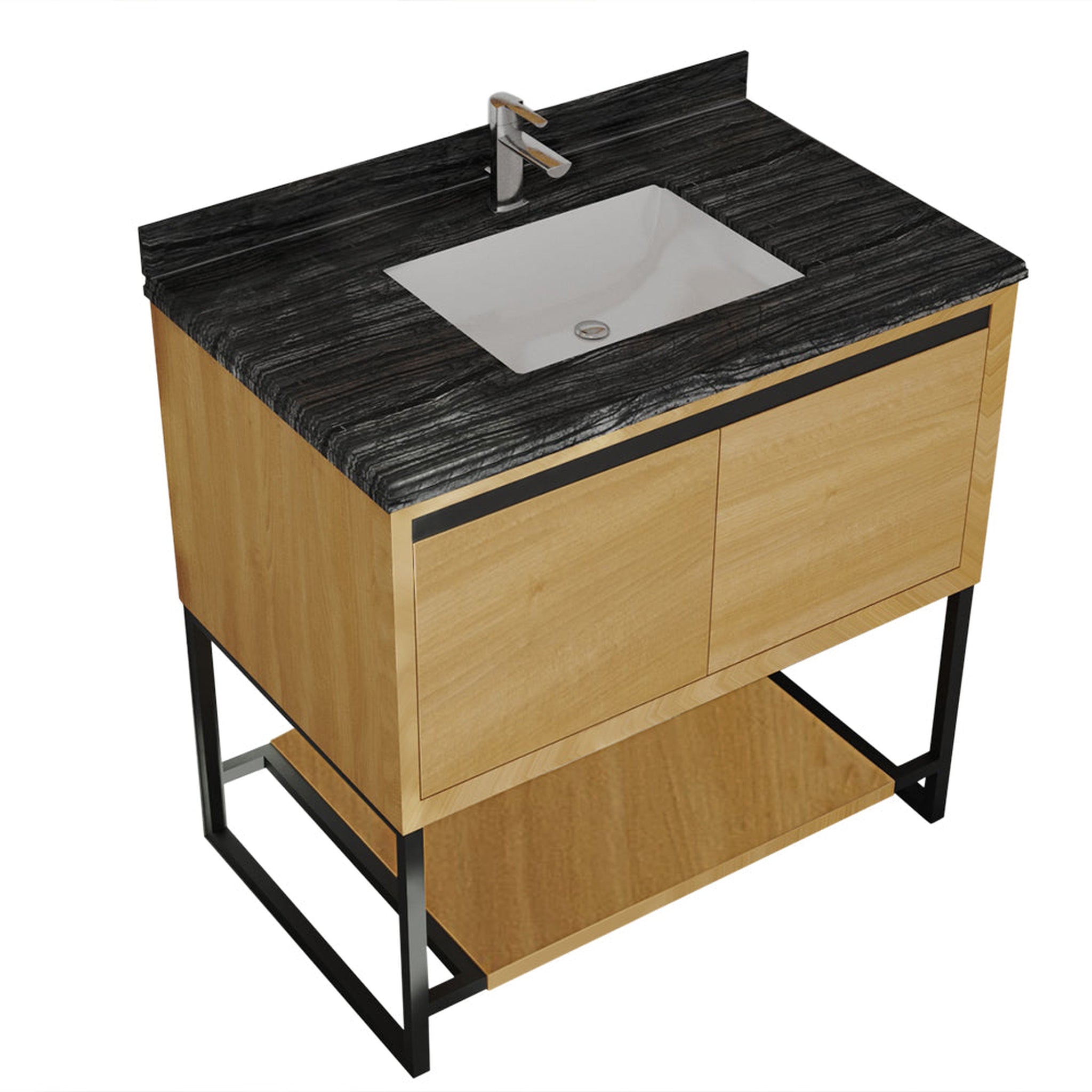 Laviva, Laviva Alto 36" California White Oak Vanity Base and Black Wood Marble Countertop With Rectangular Ceramic Sink