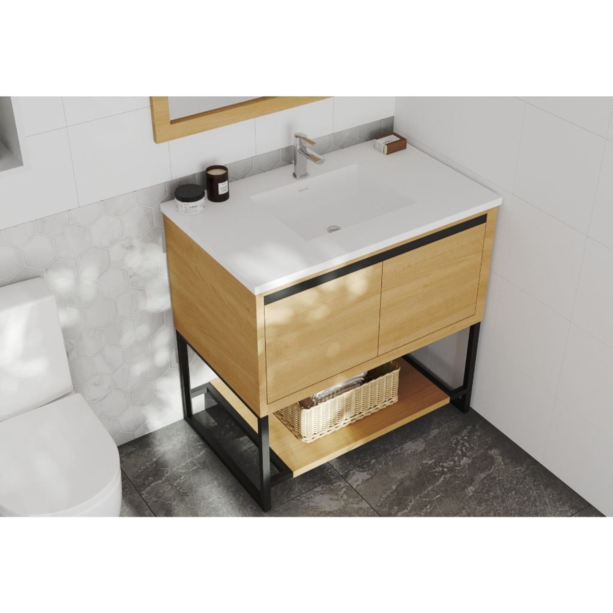 Laviva, Laviva Alto 36" California White Oak Vanity Base and Matte White Solid Surface Countertop With Integrated Sink