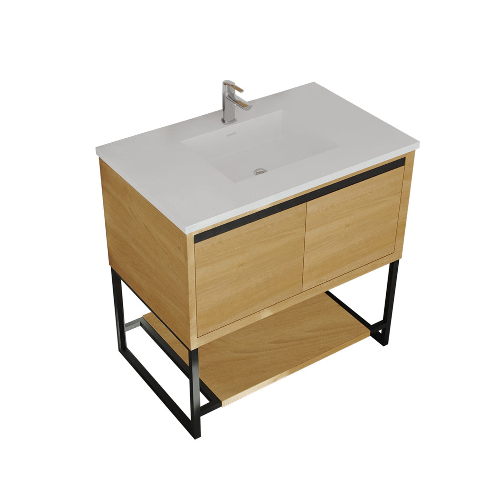 Laviva, Laviva Alto 36" California White Oak Vanity Base and Matte White Solid Surface Countertop With Integrated Sink