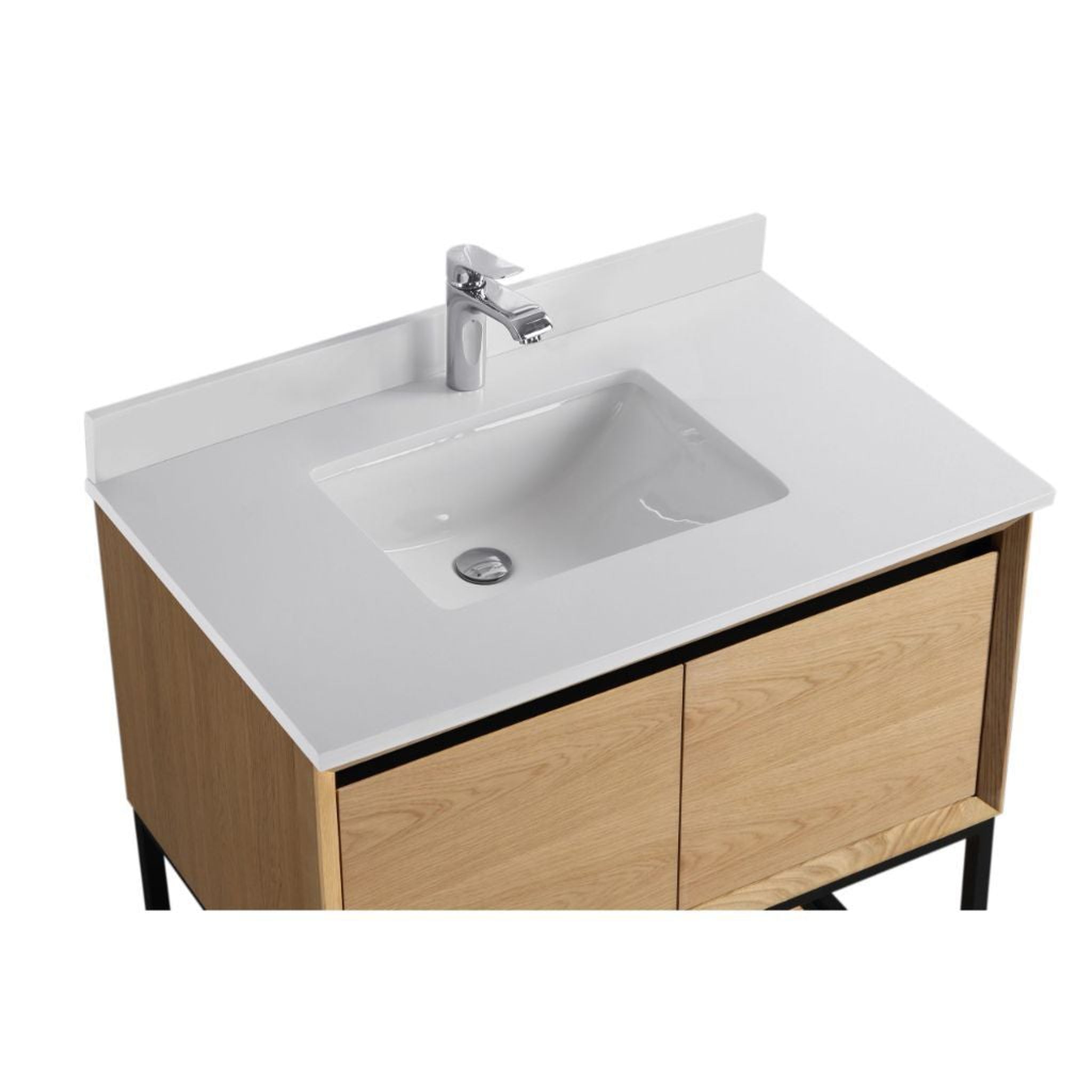 Laviva, Laviva Alto 36" California White Oak Vanity Base and White Quartz Countertop With Rectangular Ceramic Sink