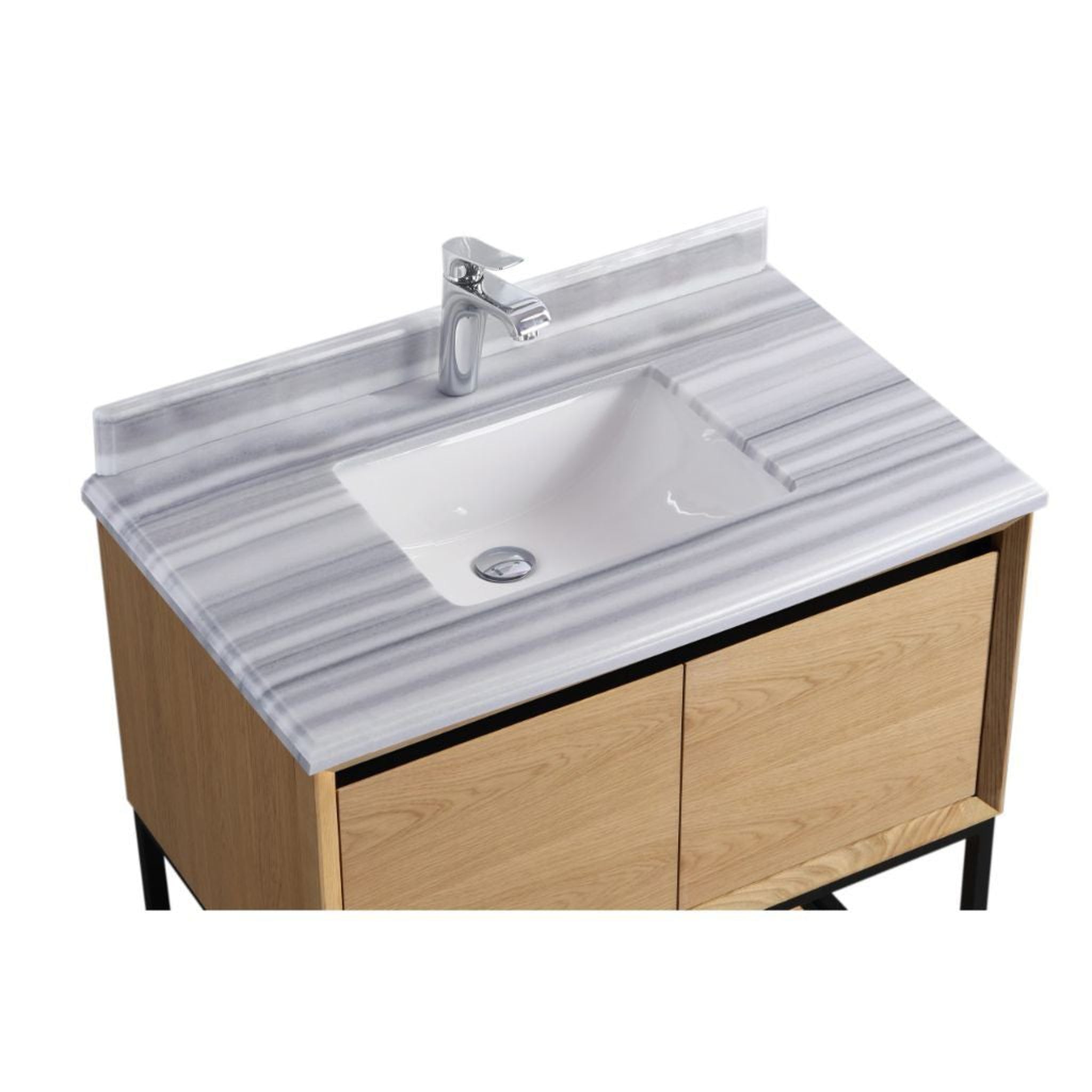 Laviva, Laviva Alto 36" California White Oak Vanity Base and White Stripes Marble Countertop With Rectangular Ceramic Sink