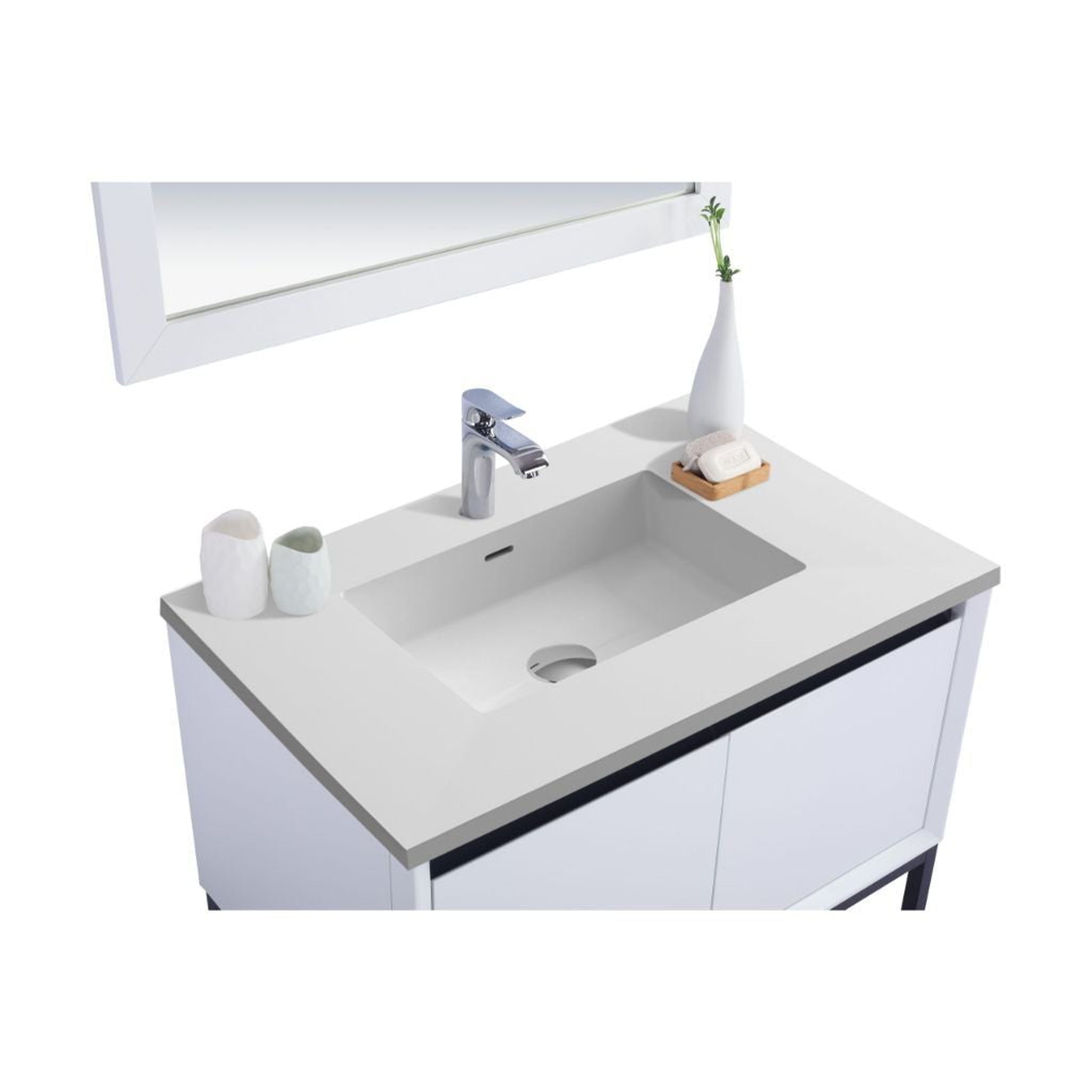 Laviva, Laviva Alto 36" White Vanity Base and Matte White Solid Surface Countertop With Integrated Sink