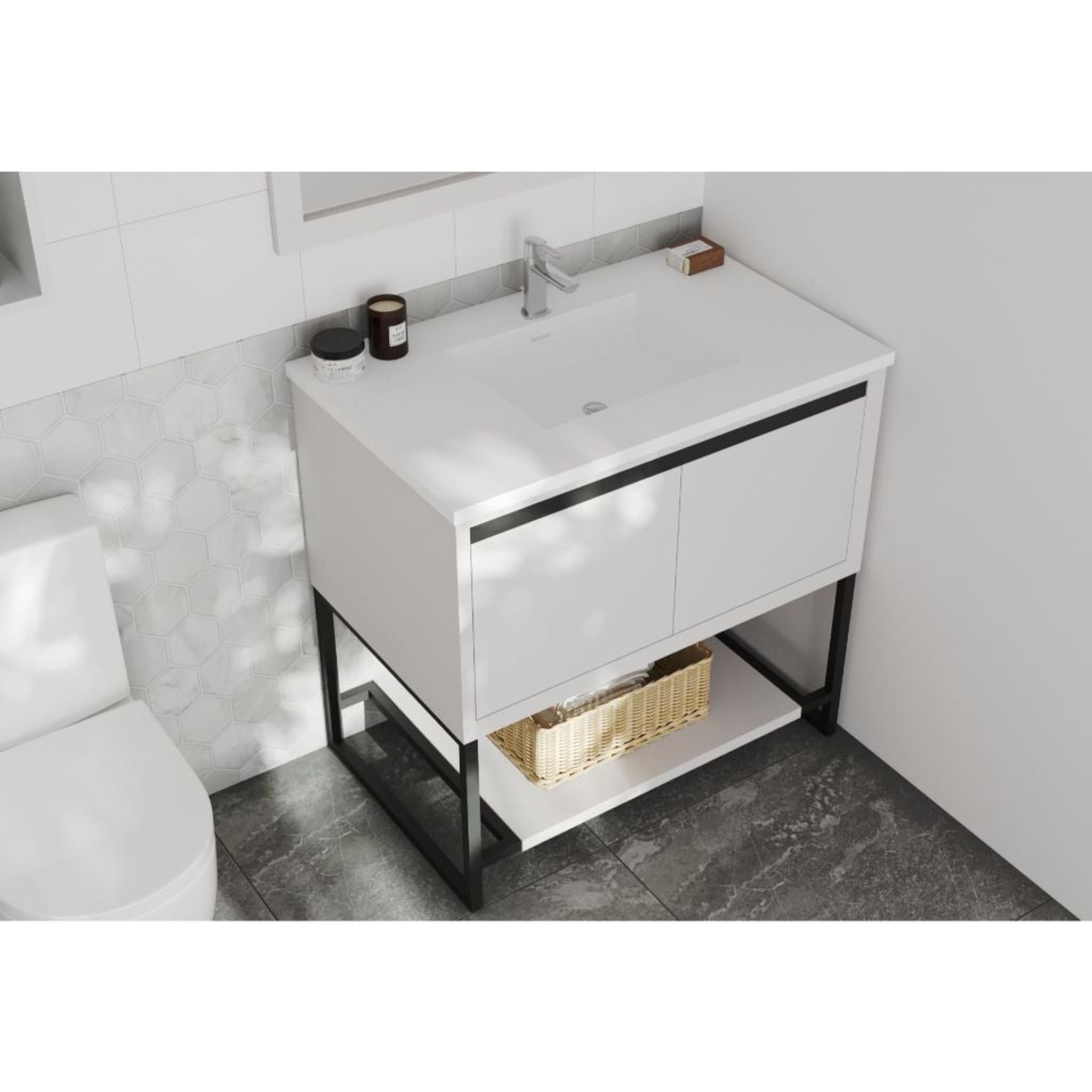 Laviva, Laviva Alto 36" White Vanity Base and Matte White Solid Surface Countertop With Integrated Sink