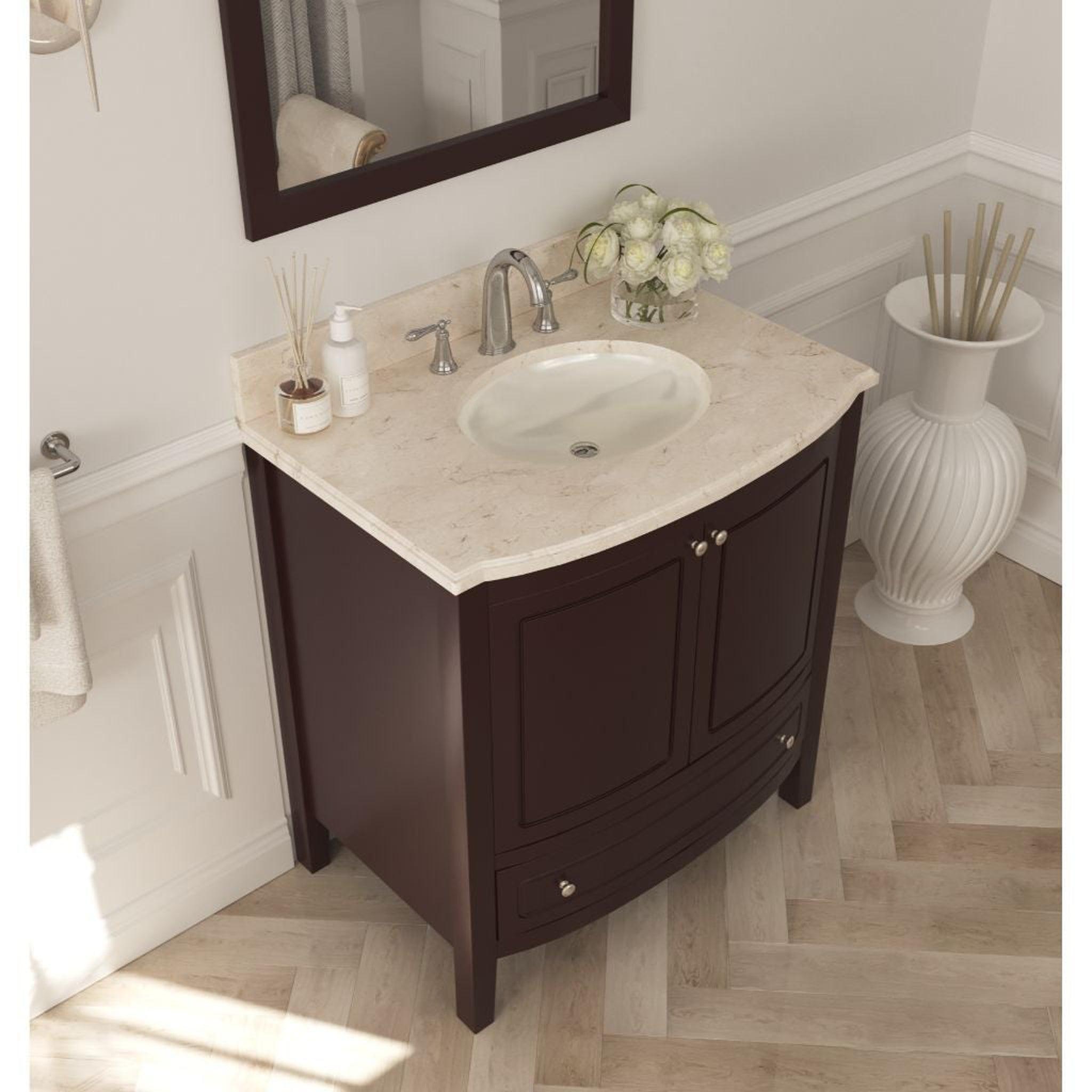 Laviva, Laviva Estella 32" Freestanding Brown Vanity Base and Jerusalem Gold Marble Countertop With Oval Ceramic Sink