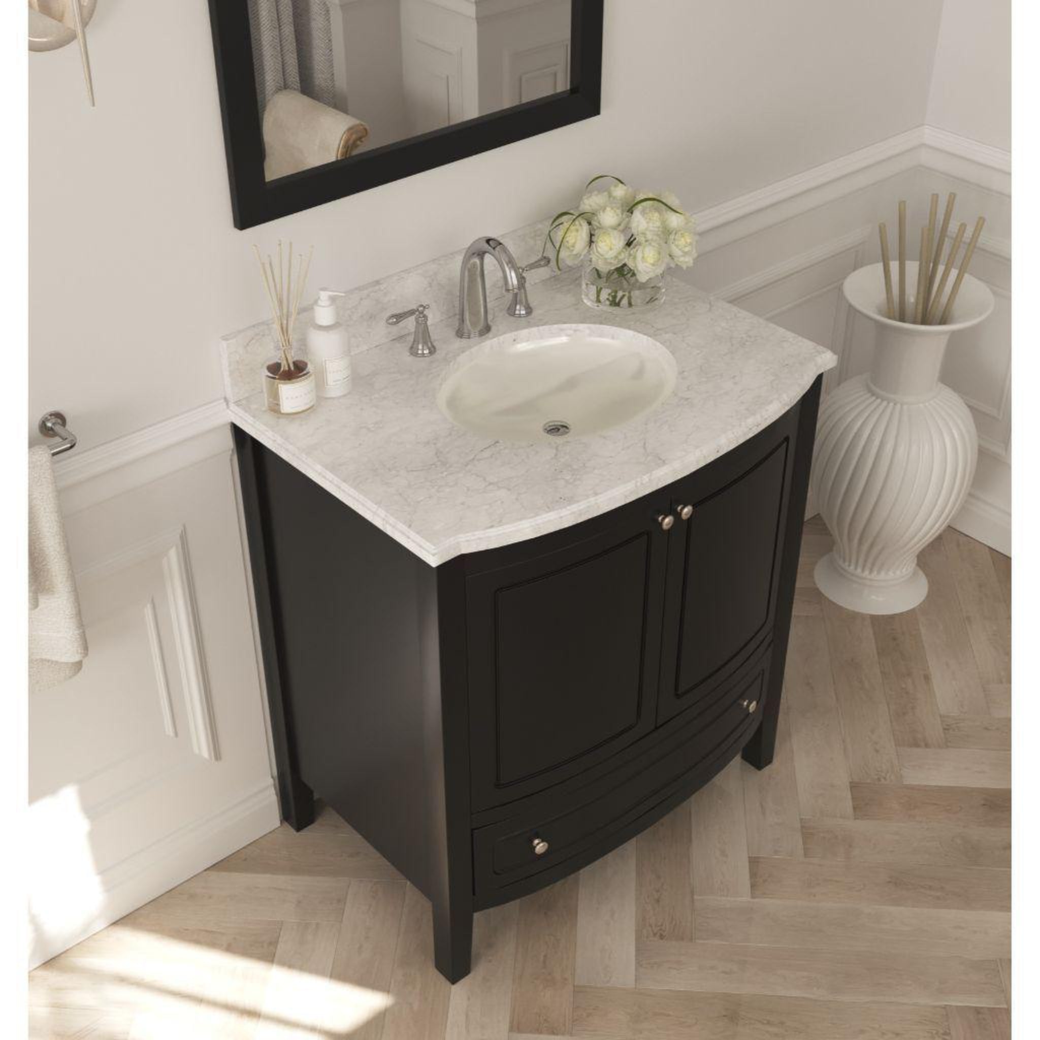 Laviva, Laviva Estella 32" Freestanding Espresso Vanity Base and White Carrara Marble Countertop With Oval Ceramic Sink