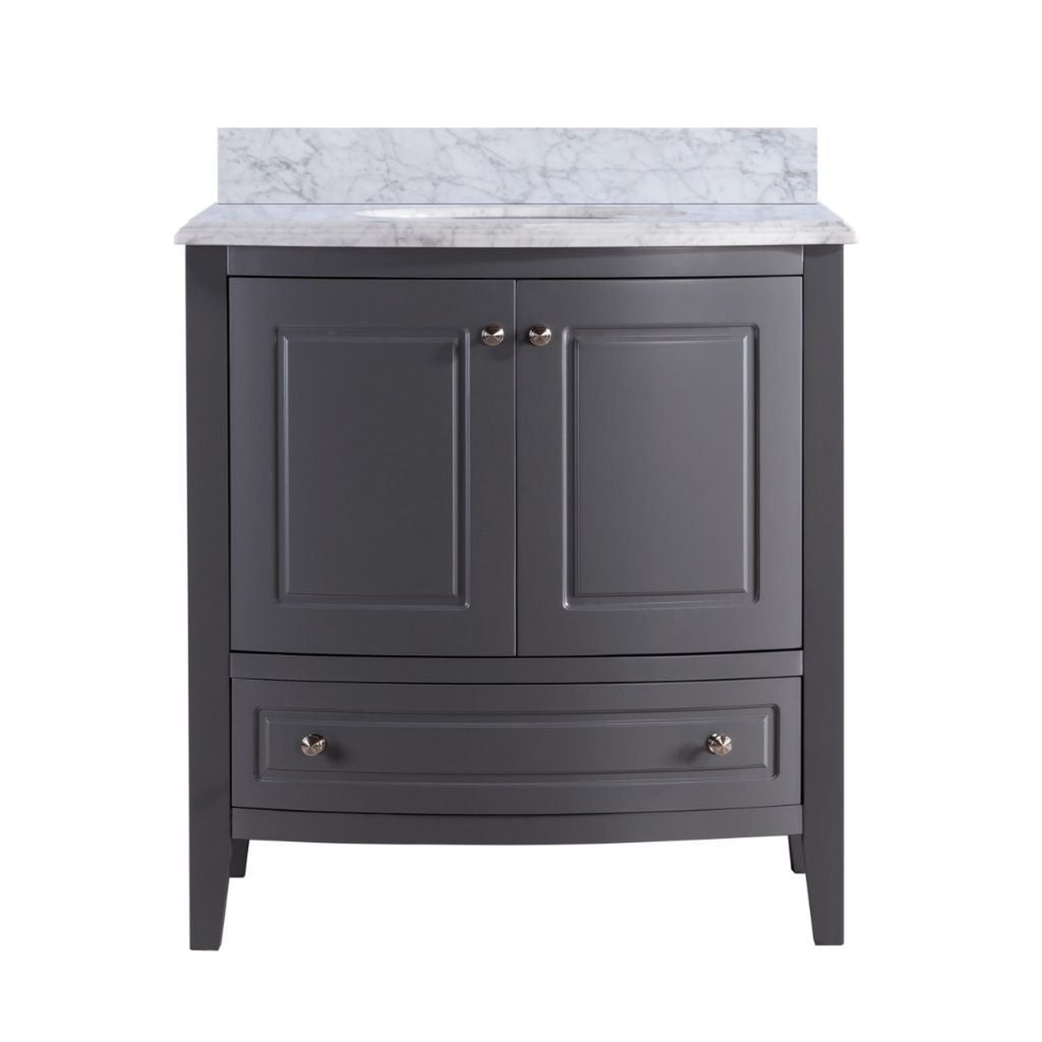 Laviva, Laviva Estella 32" Freestanding Gray Vanity Base and White Carrara Marble Countertop With Oval Ceramic Sink