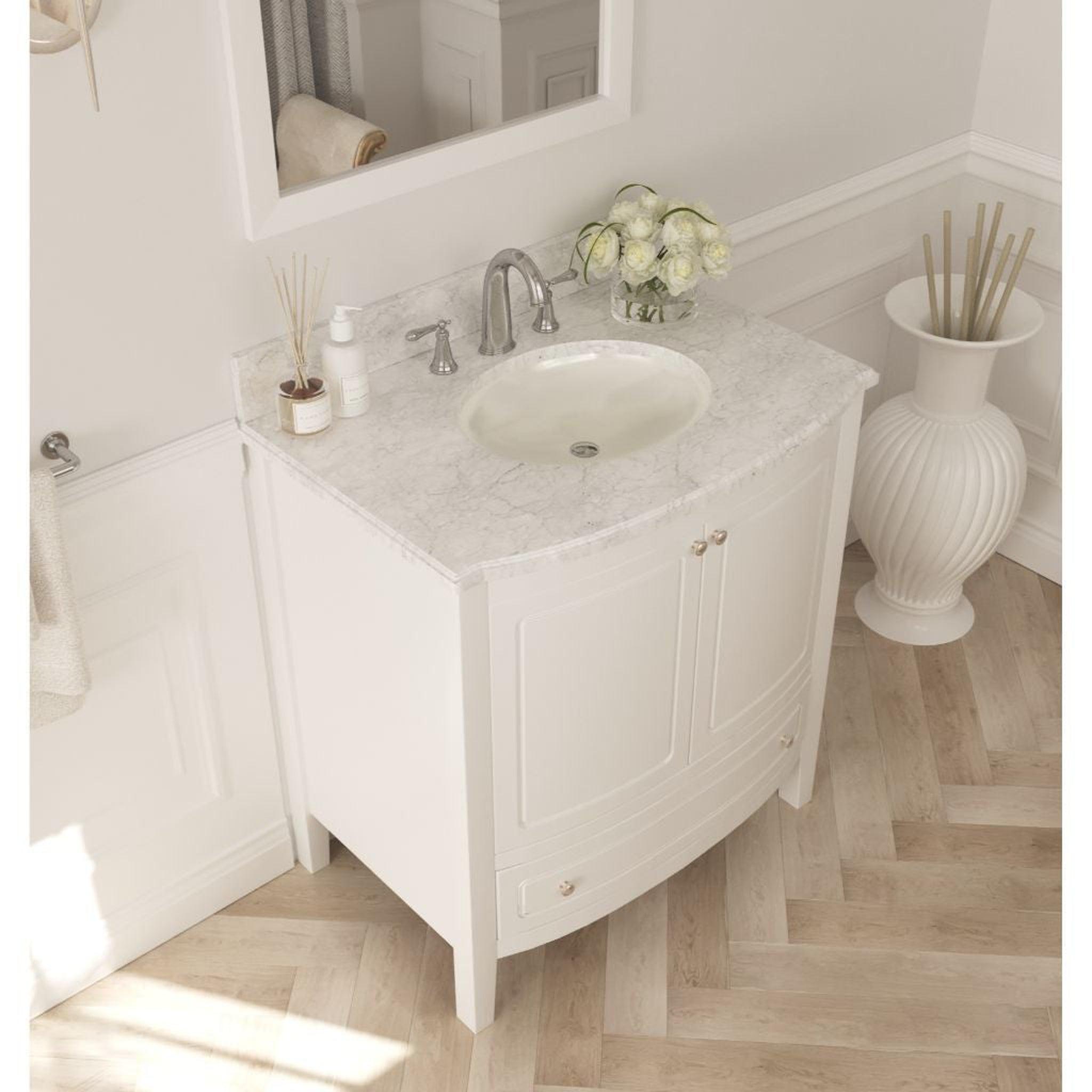 Laviva, Laviva Estella 32" Freestanding White Vanity Base and White Carrara Marble Countertop With Oval Ceramic Sink