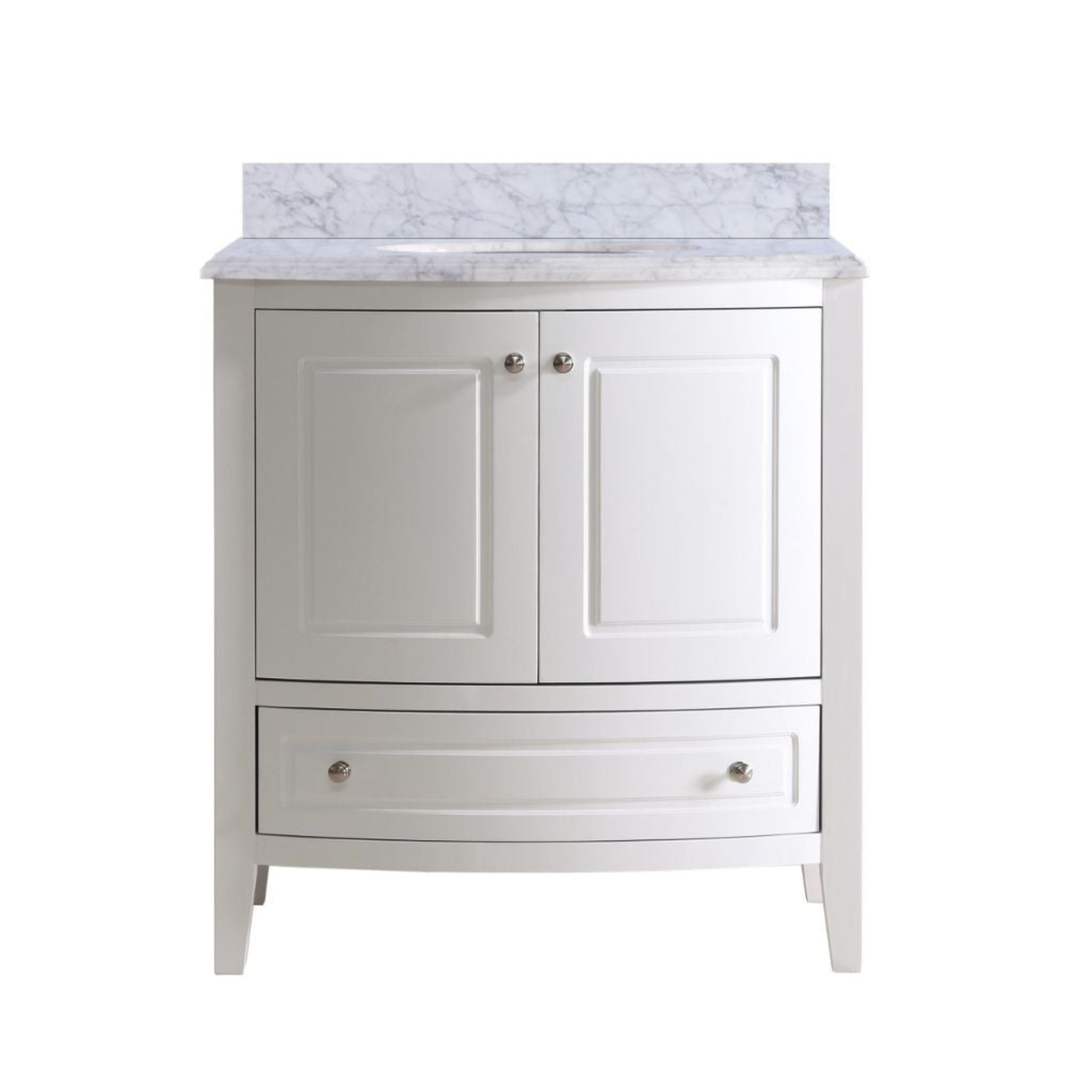 Laviva, Laviva Estella 32" Freestanding White Vanity Base and White Carrara Marble Countertop With Oval Ceramic Sink