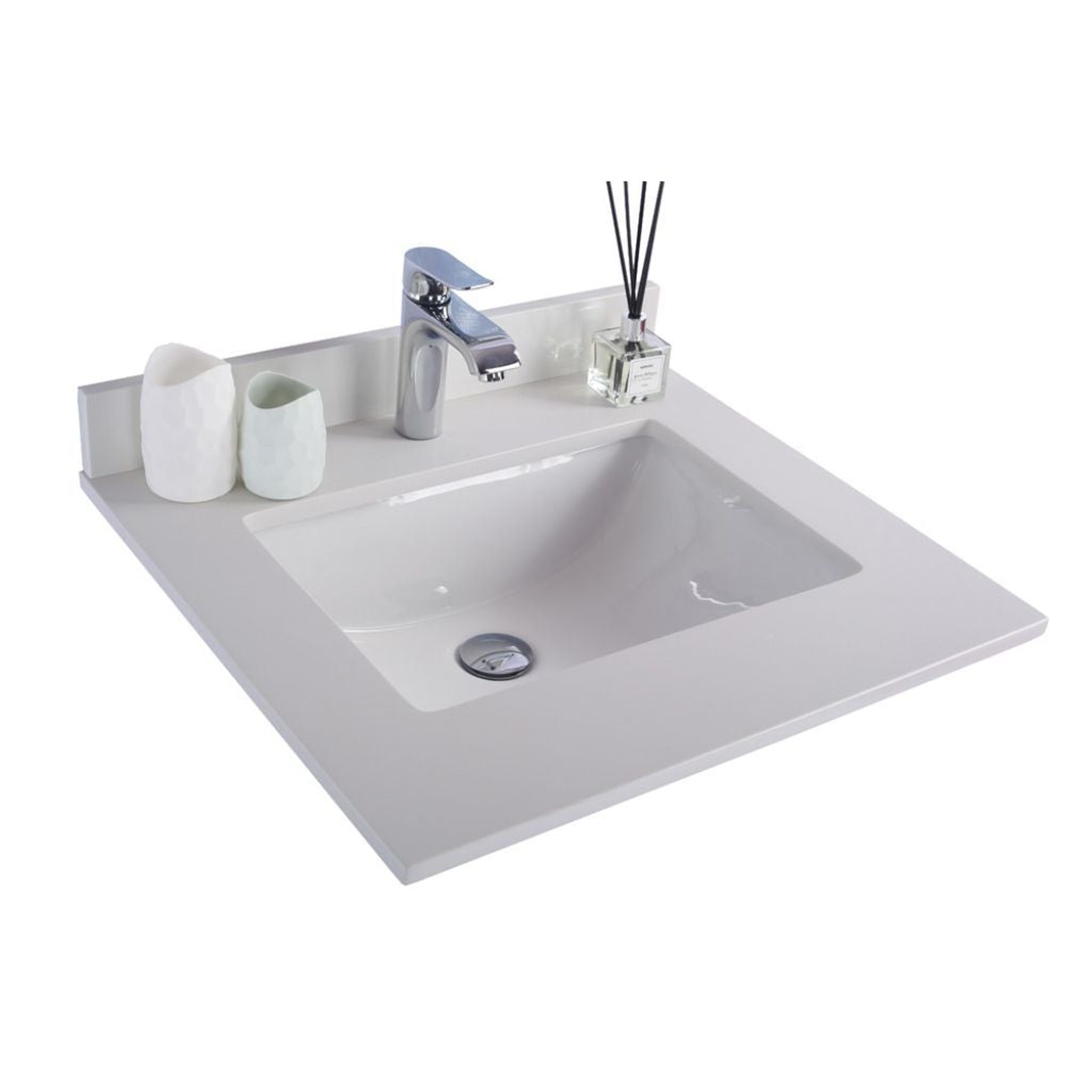 Laviva, Laviva Forever 24" Single Hole White Quartz Countertop with Rectangular Ceramic Sink