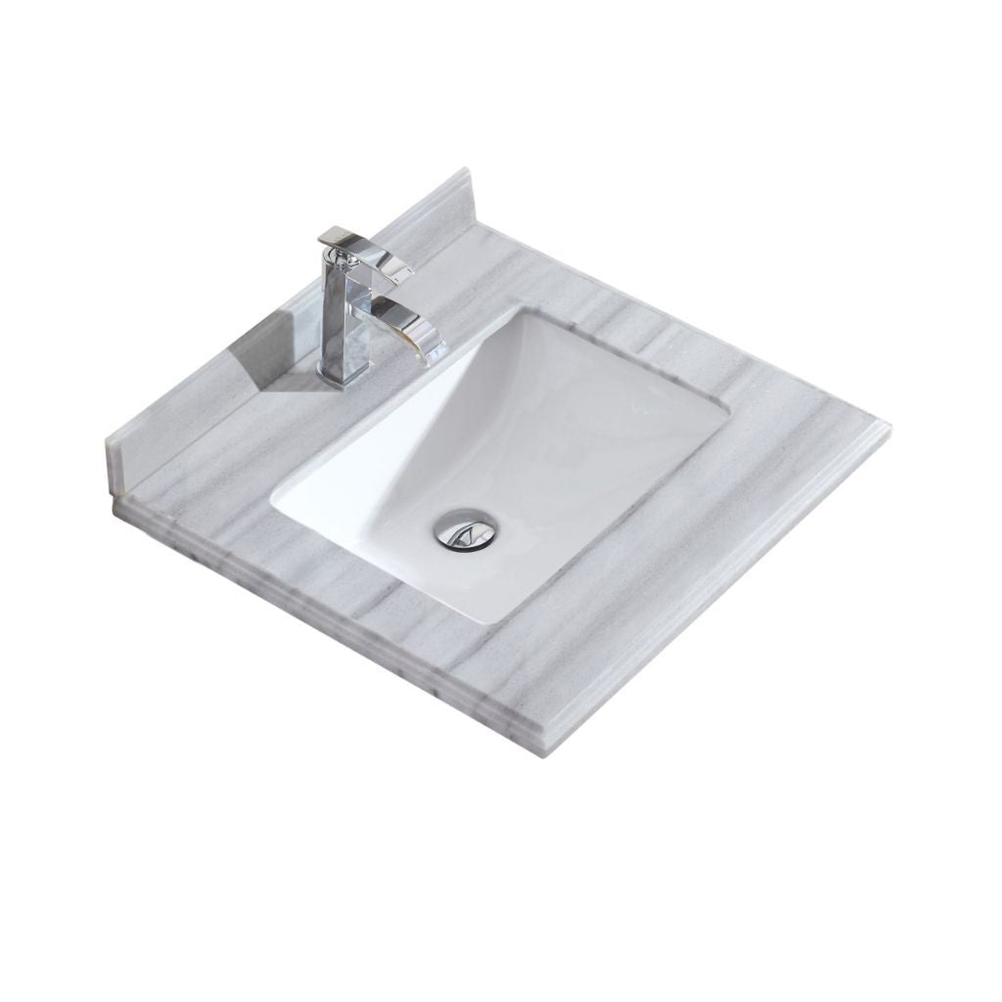 Laviva, Laviva Forever 24" Single Hole White Stripes Marble Countertop with Rectangular Ceramic Sink