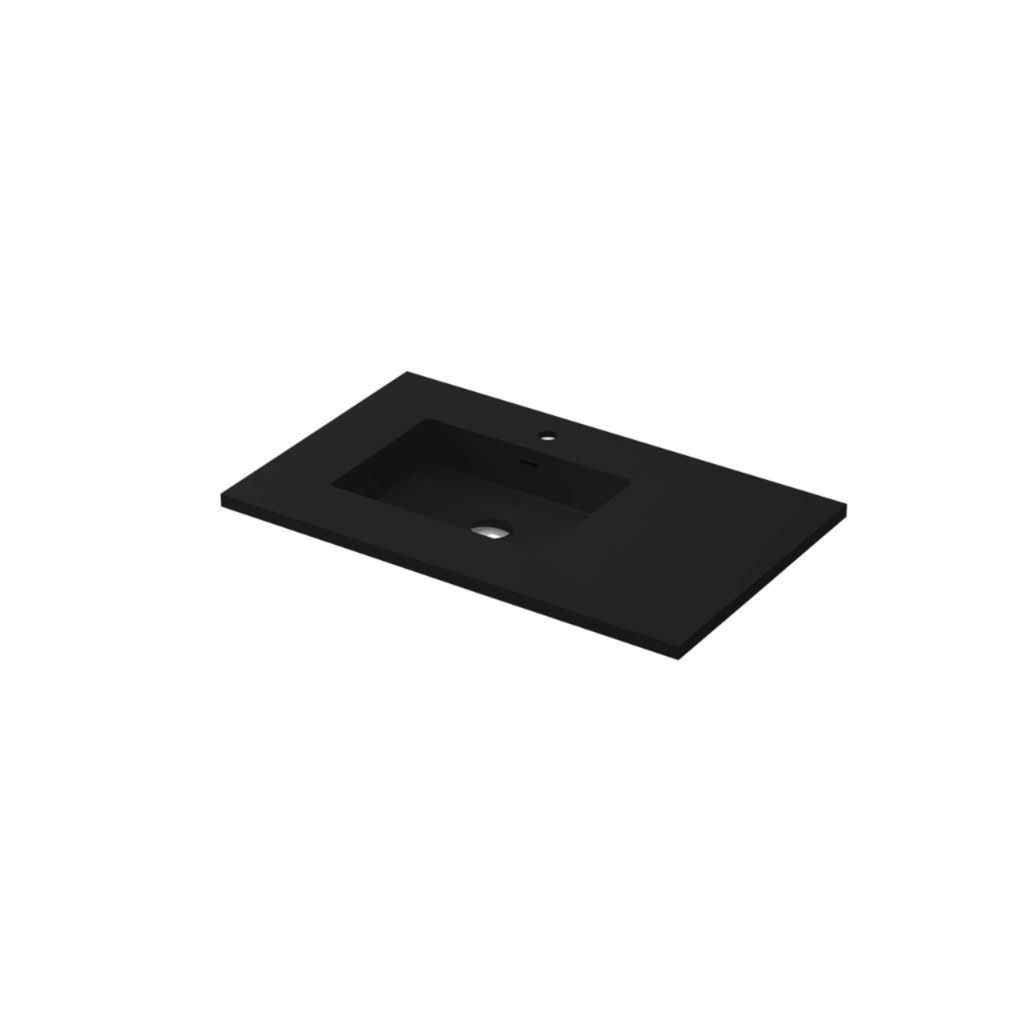 Laviva, Laviva Forever 36" Matte Black Viva Stone Solid Surface Countertop With Left Offset Integrated Sink