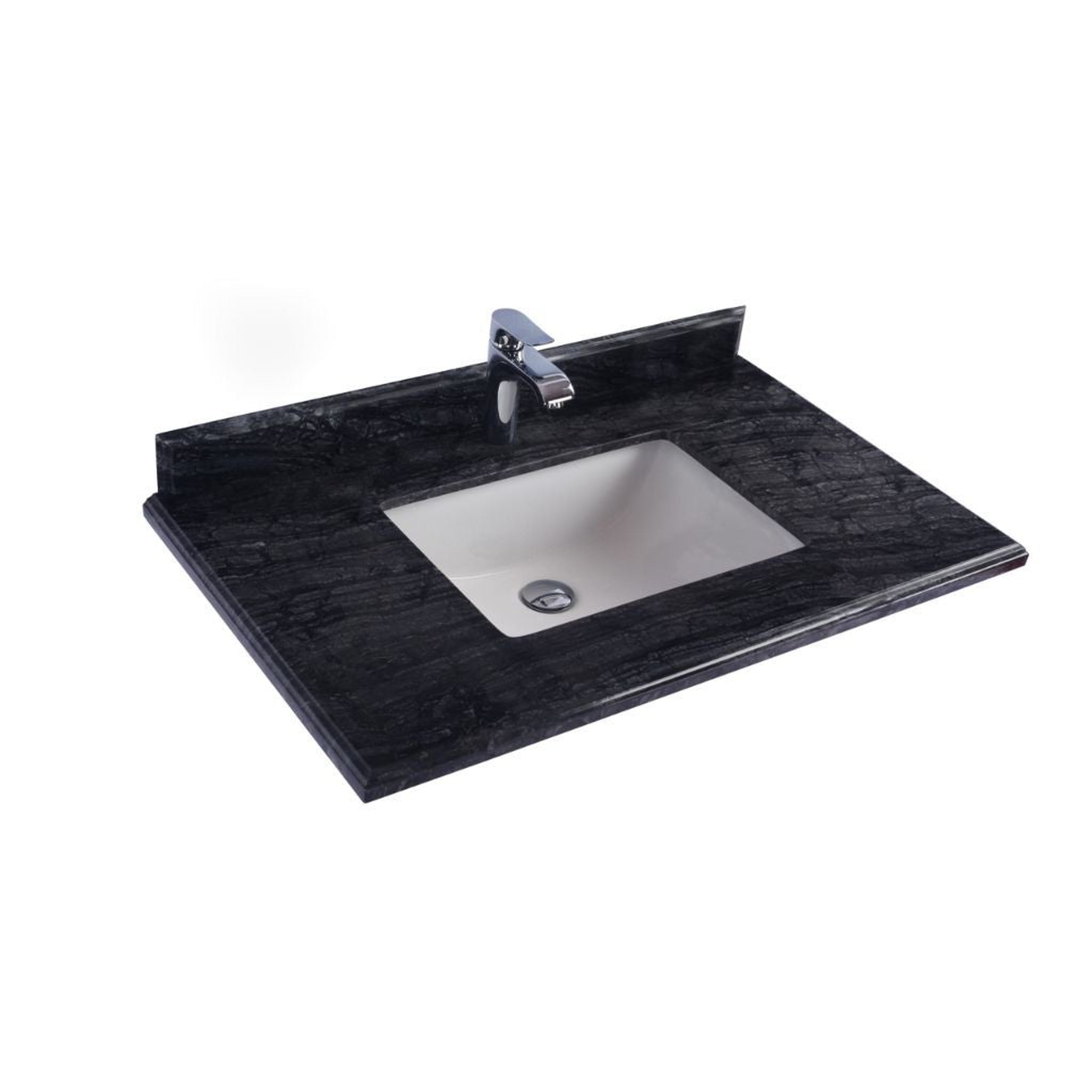 Laviva, Laviva Forever 36" Single Hole Black Wood Marble Countertop With Rectangular Ceramic Sink