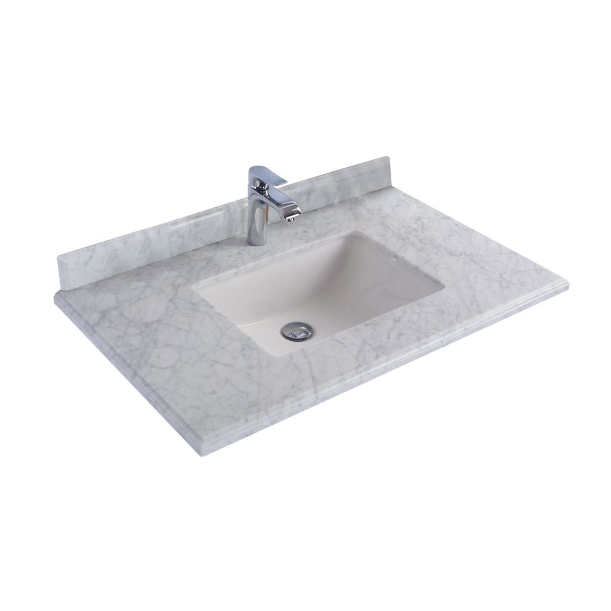 Laviva, Laviva Forever 36" Single Hole White Carrara Marble Countertop With Rectangular Ceramic Sink