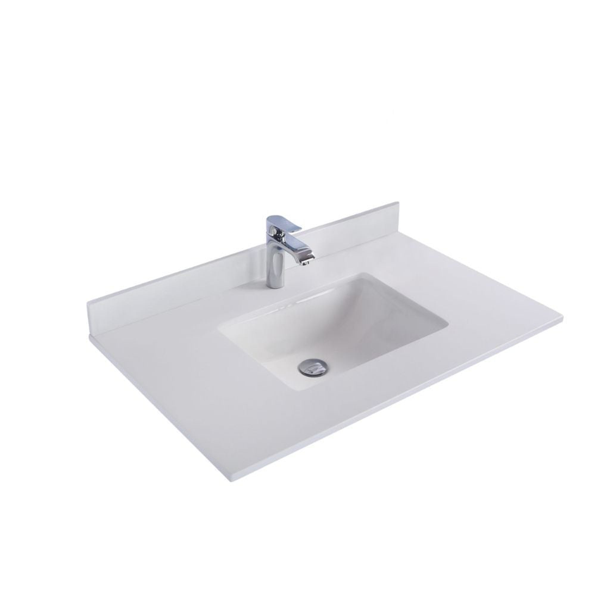 Laviva, Laviva Forever 36" Single Hole White Quartz Countertop with Rectangular Ceramic Sink