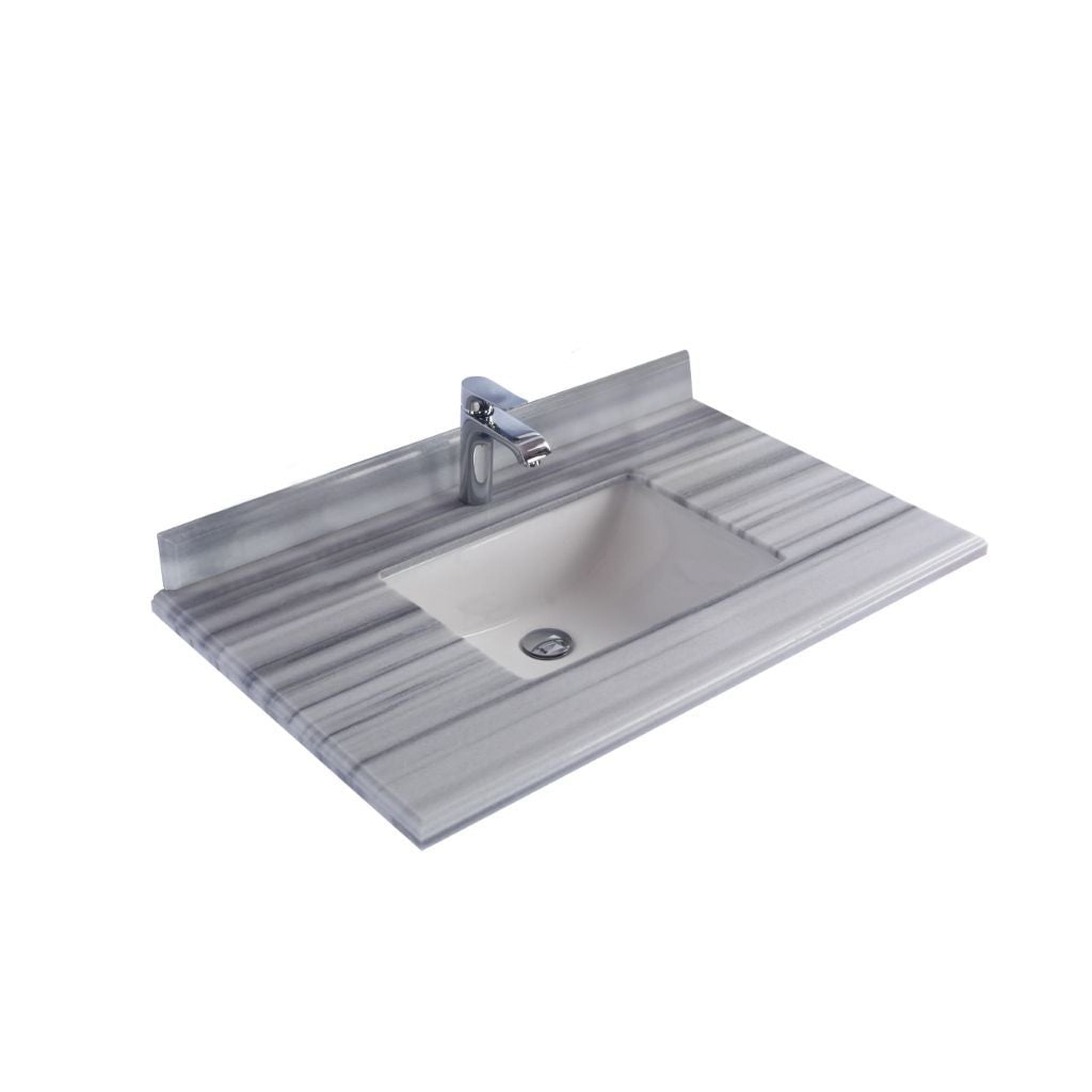 Laviva, Laviva Forever 36" Single Hole White Stripes Marble Countertop With Rectangular Ceramic Sink