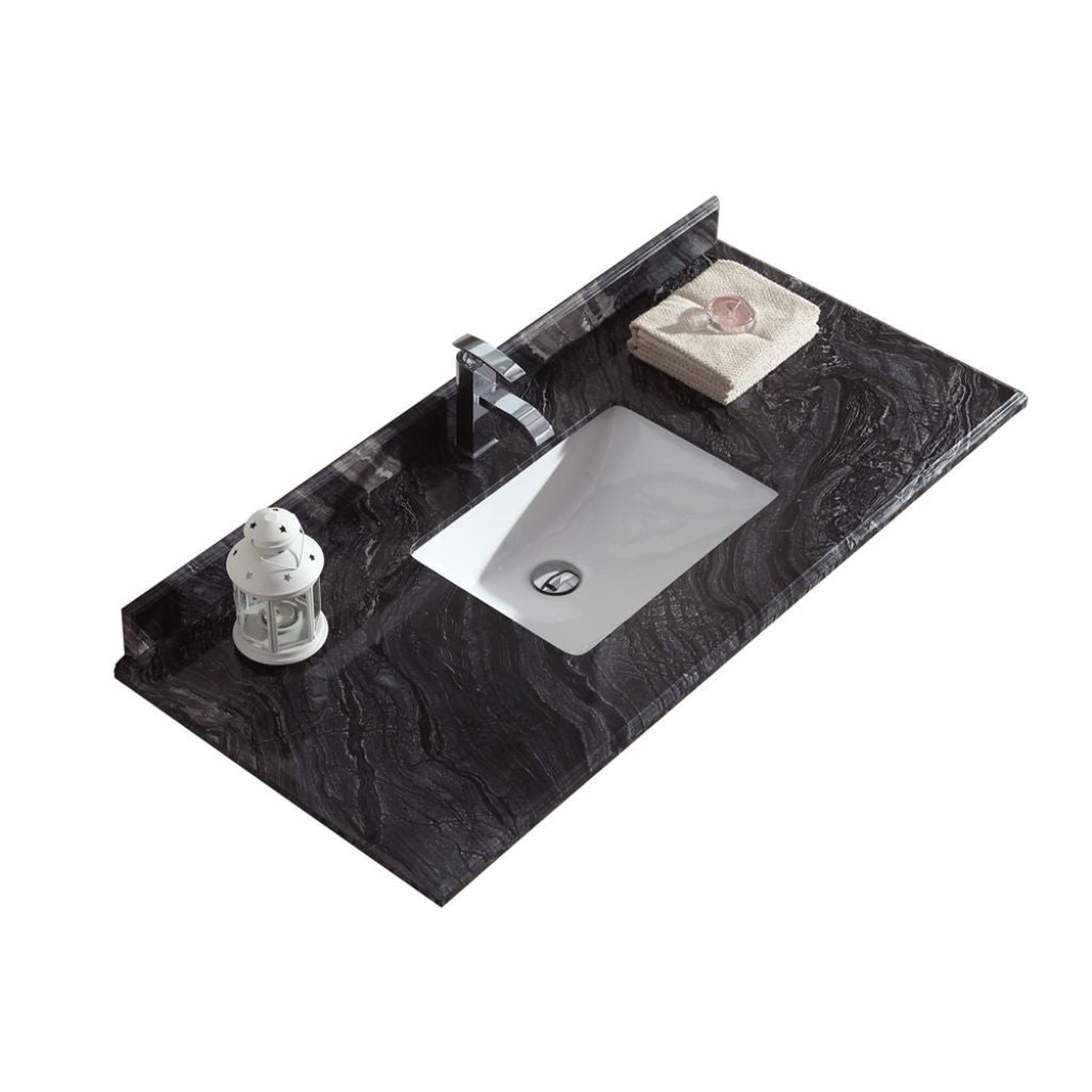 Laviva, Laviva Forever 48" Single Hole Black Wood Marble Countertop With Rectangular Ceramic Sink