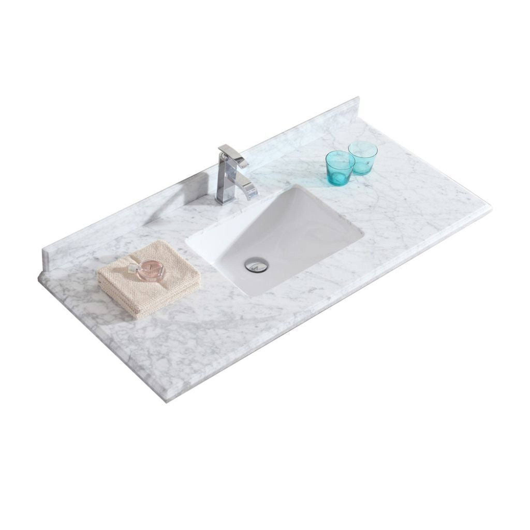 Laviva, Laviva Forever 48" Single Hole White Carrara Marble Countertop With Rectangular Ceramic Sink