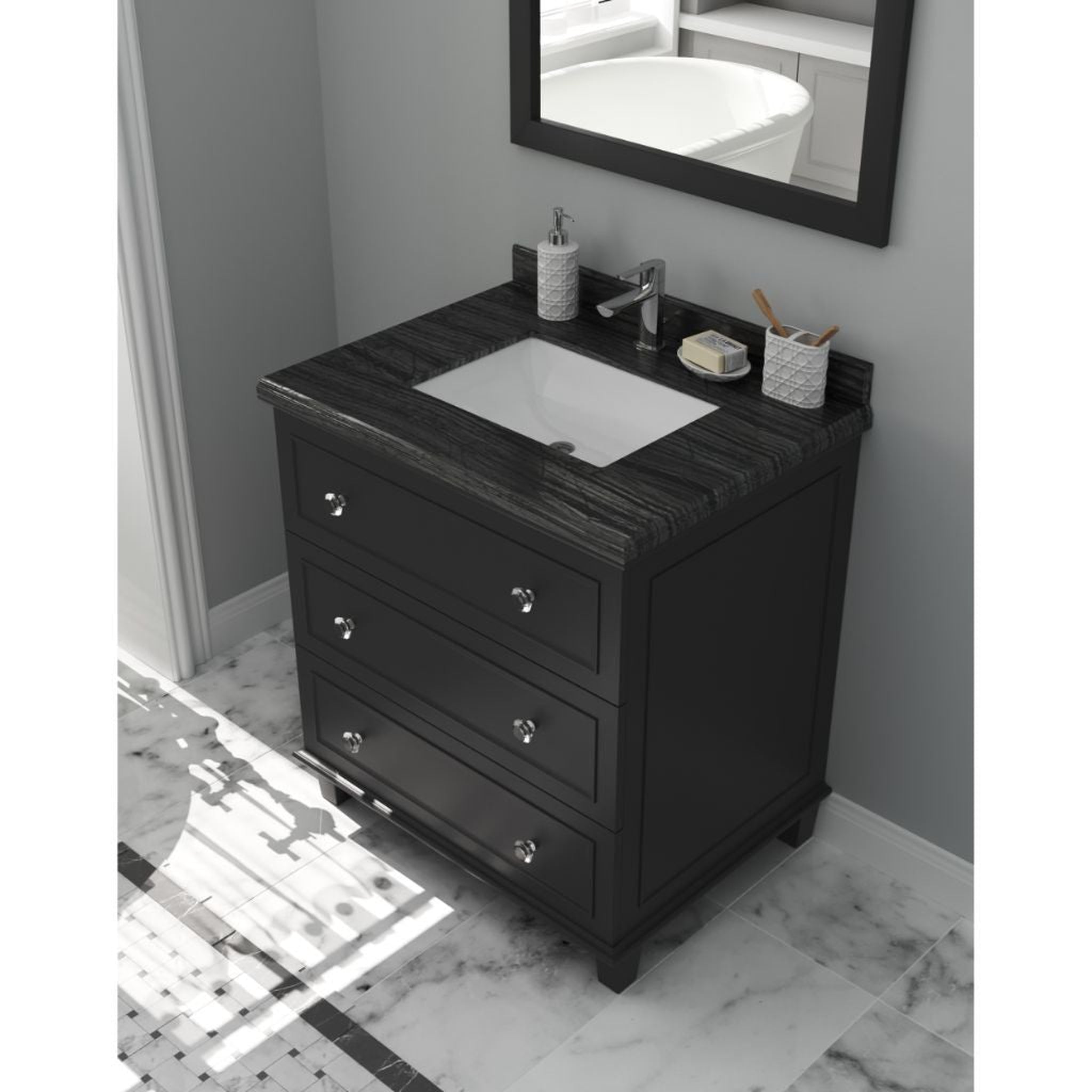 Laviva, Laviva Luna 30" Espresso Vanity Base and Black Wood Marble Countertop With Rectangular Ceramic Sink