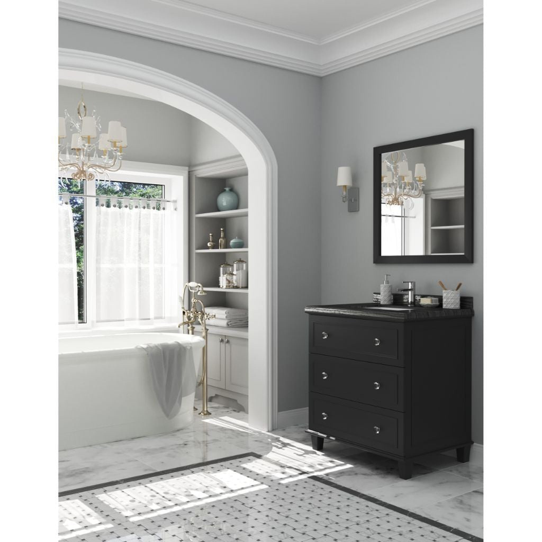 Laviva, Laviva Luna 30" Espresso Vanity Base and Black Wood Marble Countertop With Rectangular Ceramic Sink