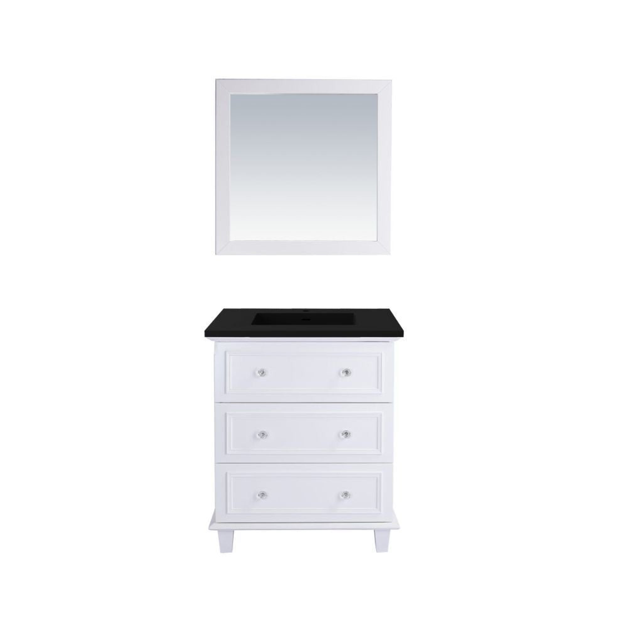 Laviva, Laviva Luna 30" White Vanity Base and Matte Black Viva Stone Solid Surface Countertop With Integrated Sink