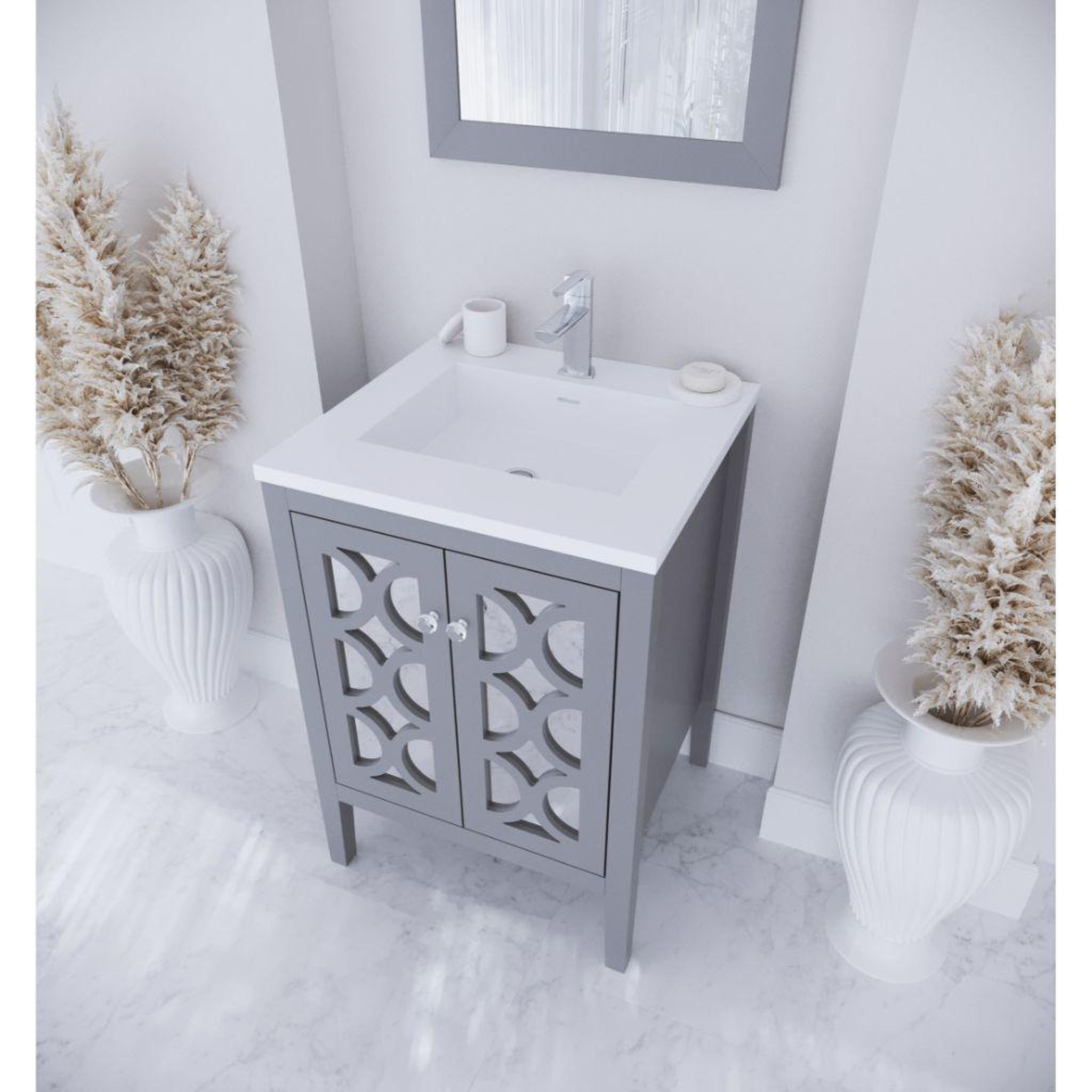 Laviva, Laviva Mediterraneo 24" Gray Vanity Base and Matte White Viva Stone Solid Surface Countertop With Integrated Sink