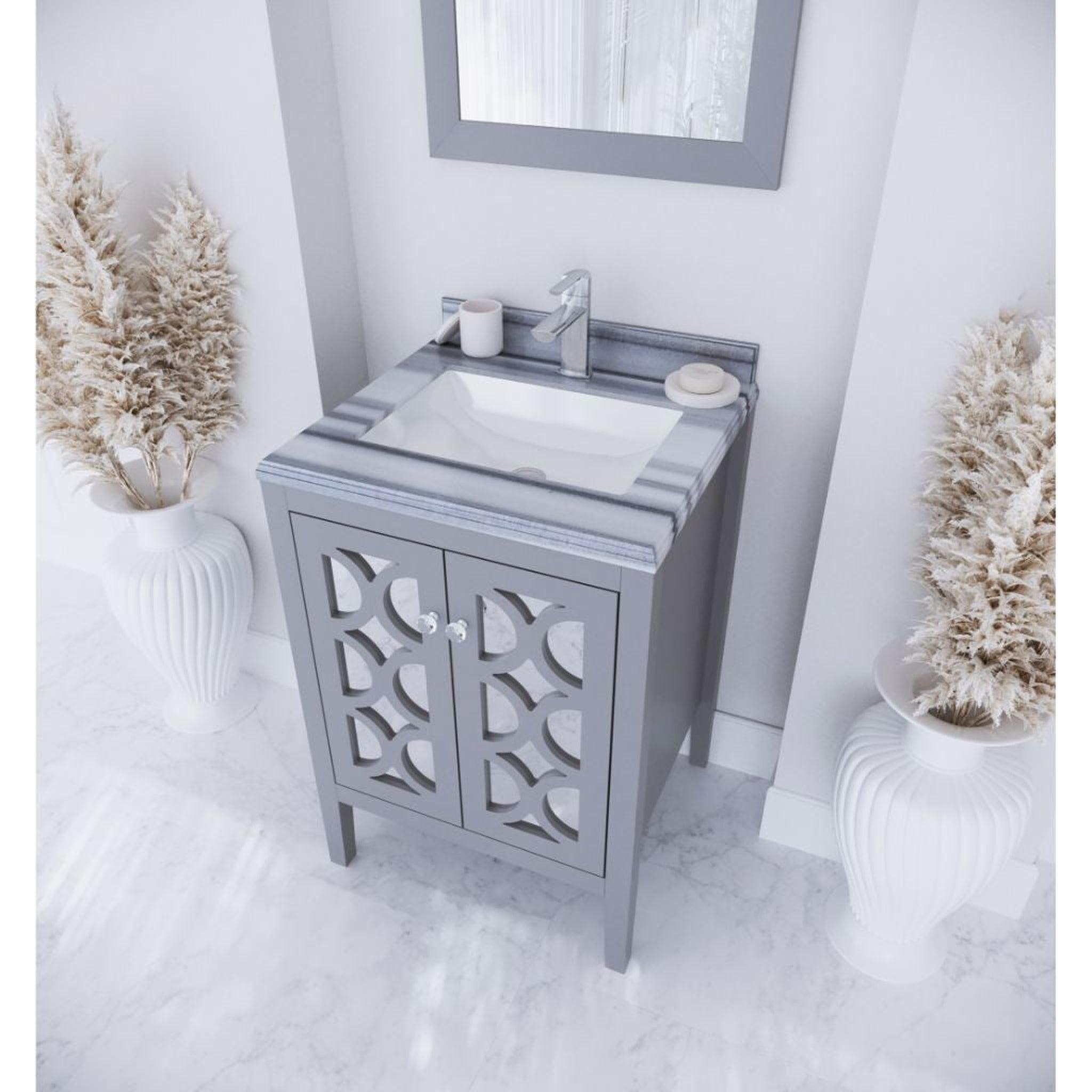 Laviva, Laviva Mediterraneo 24" Gray Vanity Base and White Stripes Marble Countertop With Rectangular Ceramic Sink