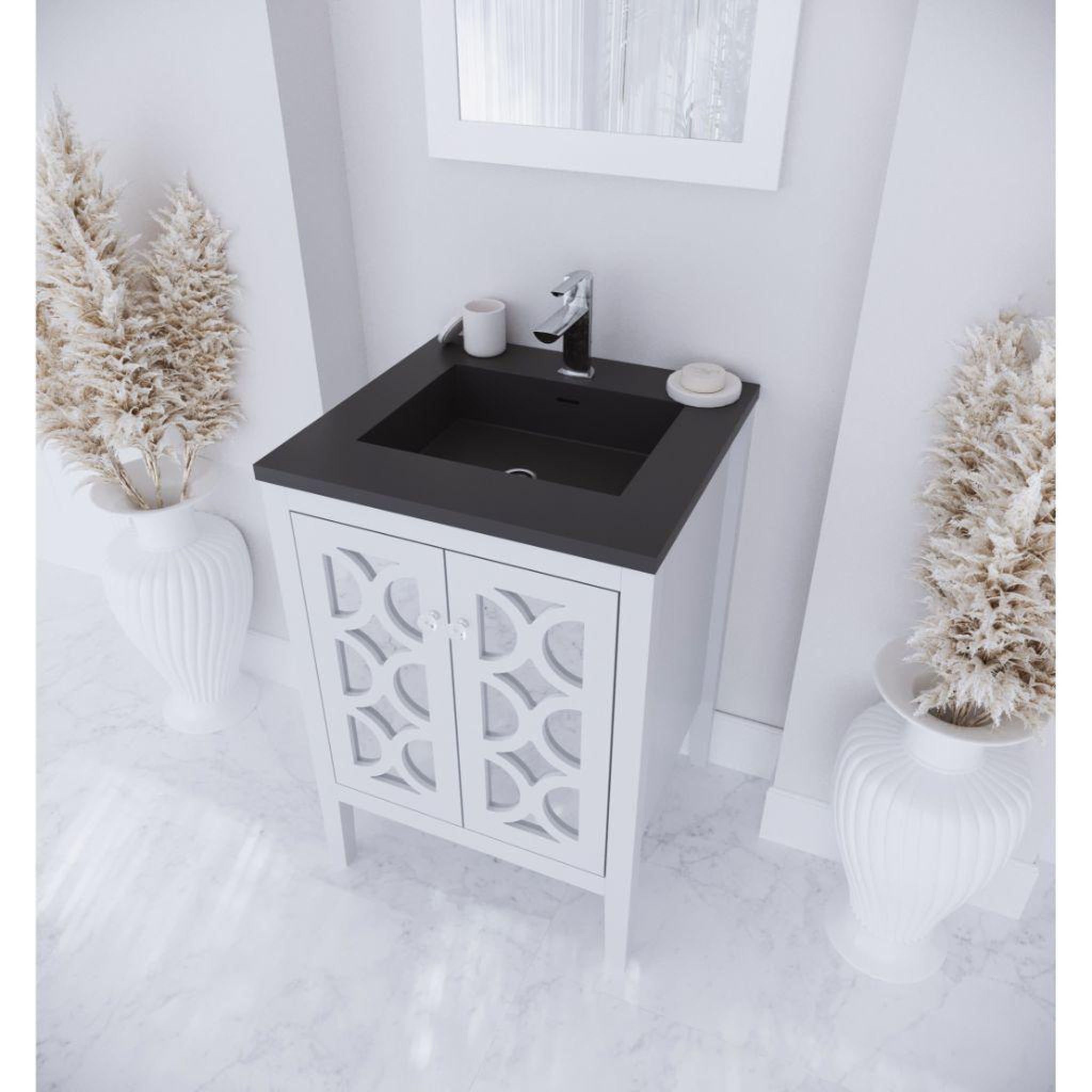 Laviva, Laviva Mediterraneo 24" White Vanity Base and Matte Black Viva Stone Solid Surface Countertop With Integrated Sink