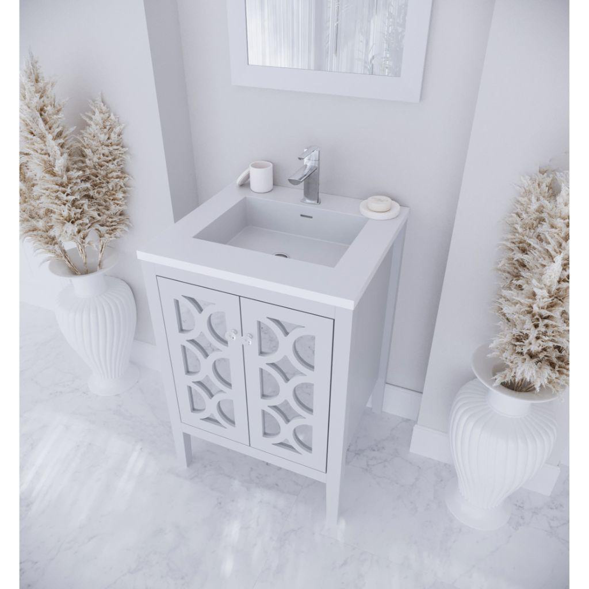 Laviva, Laviva Mediterraneo 24" White Vanity Base and Matte White Viva Stone Solid Surface Countertop With Integrated Sink