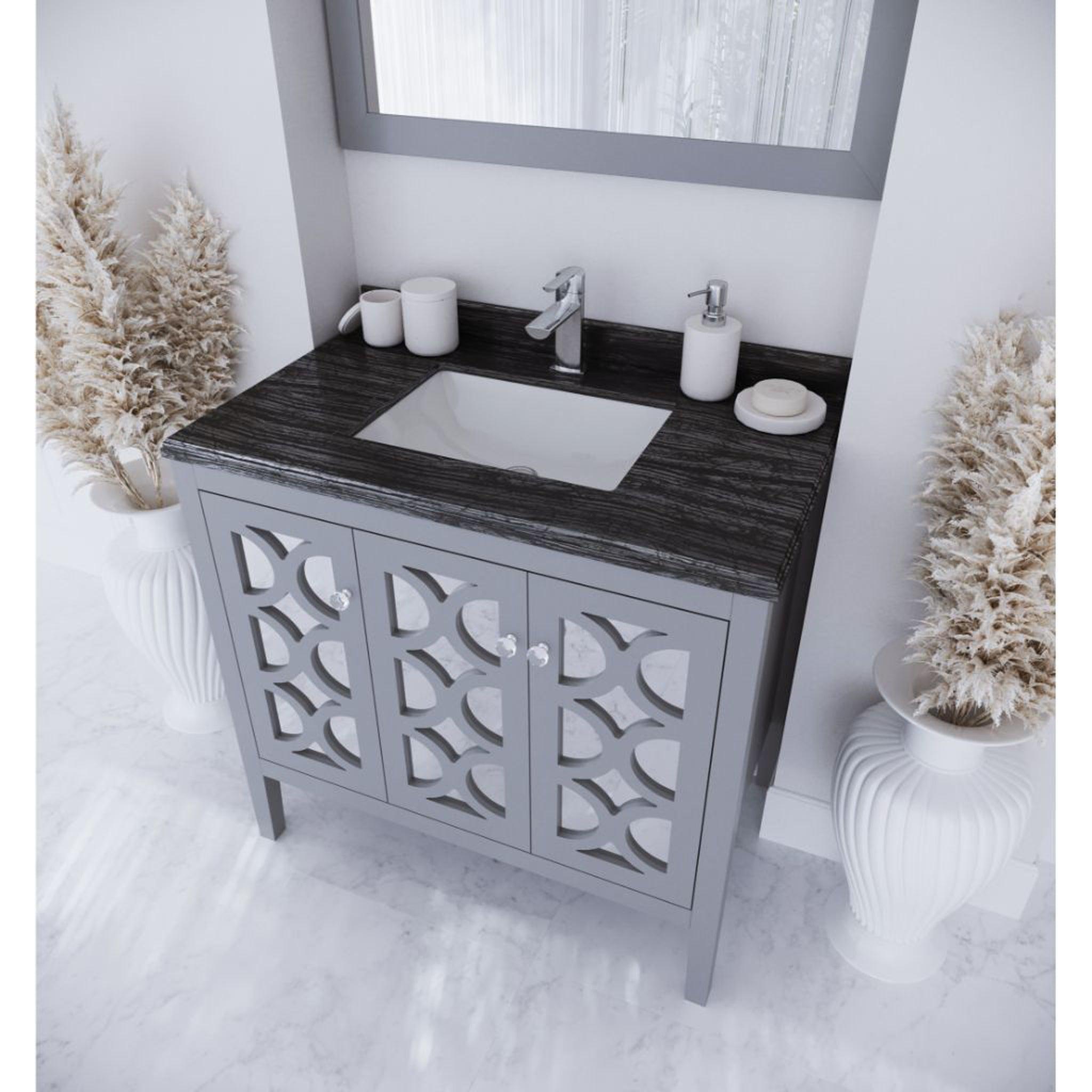 Laviva, Laviva Mediterraneo 36" Gray Vanity Base and Black Wood Marble Countertop With Rectangular Ceramic Sink