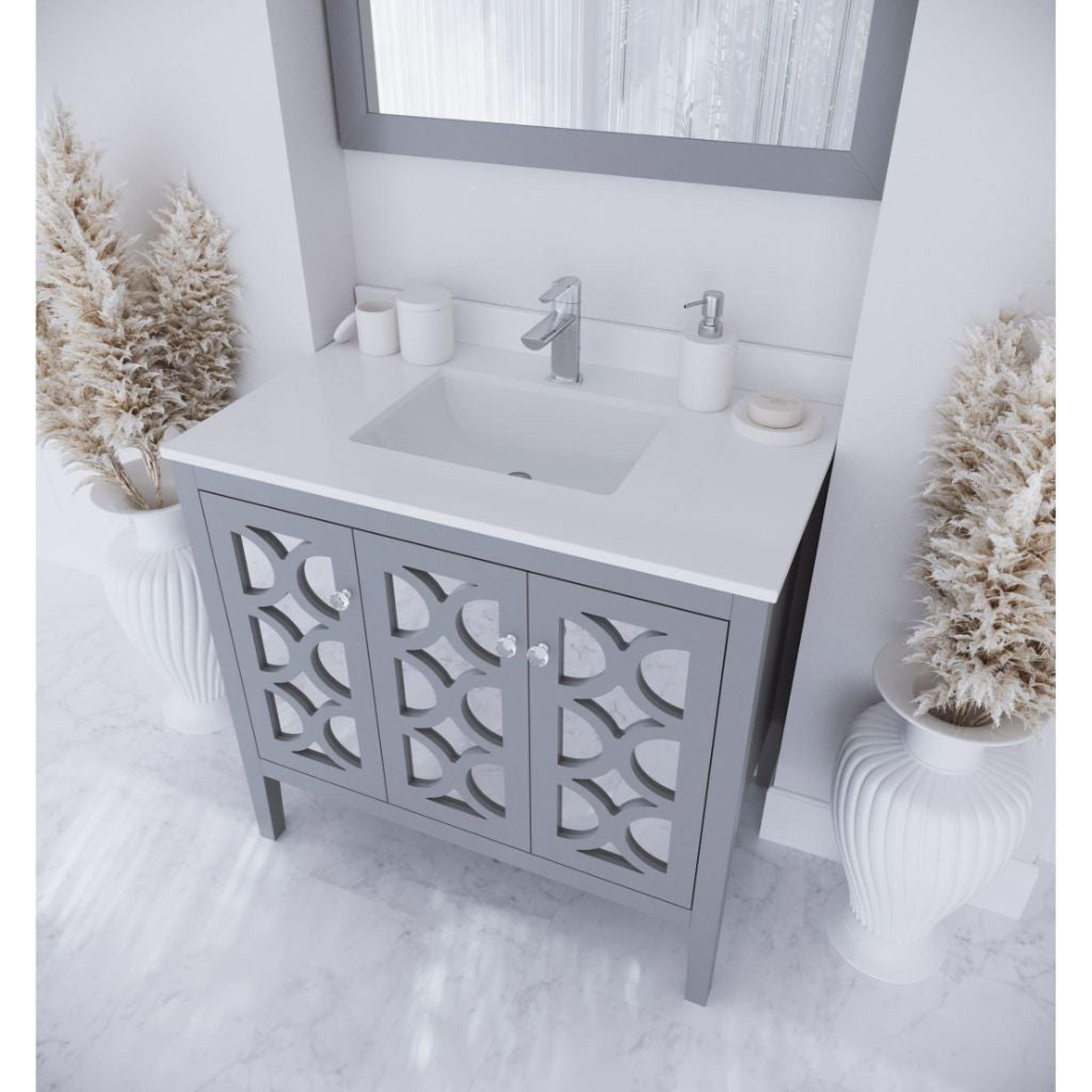 Laviva, Laviva Mediterraneo 36" Gray Vanity Base and White Quartz Countertop with Rectangular Ceramic Sink