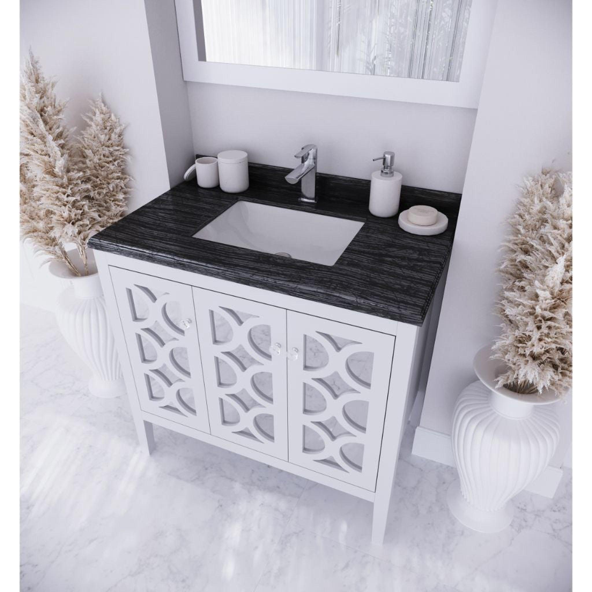 Laviva, Laviva Mediterraneo 36" White Vanity Base and Black Wood Marble Countertop With Rectangular Ceramic Sink