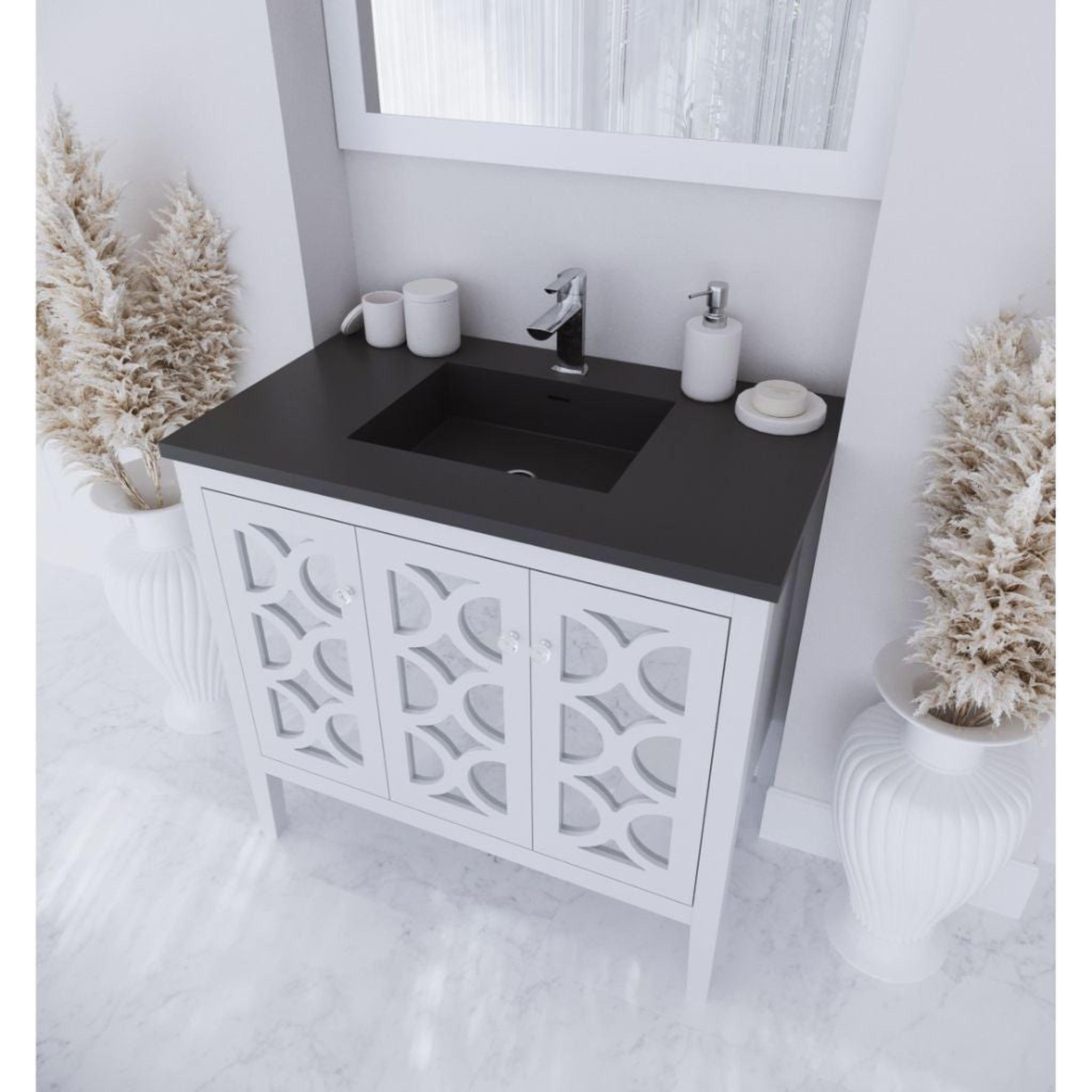 Laviva, Laviva Mediterraneo 36" White Vanity Base and Matte Black Viva Stone Solid Surface Countertop With Integrated Sink