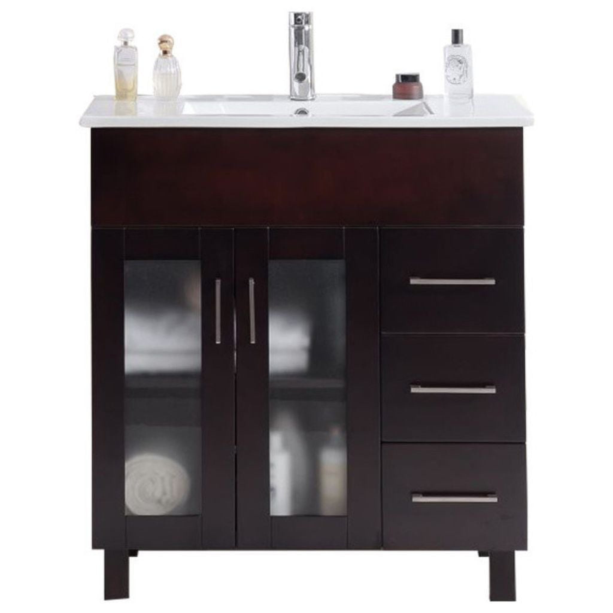 Laviva, Laviva Nova 32" Brown Vanity Base and White Countertop With Ceramic Sink