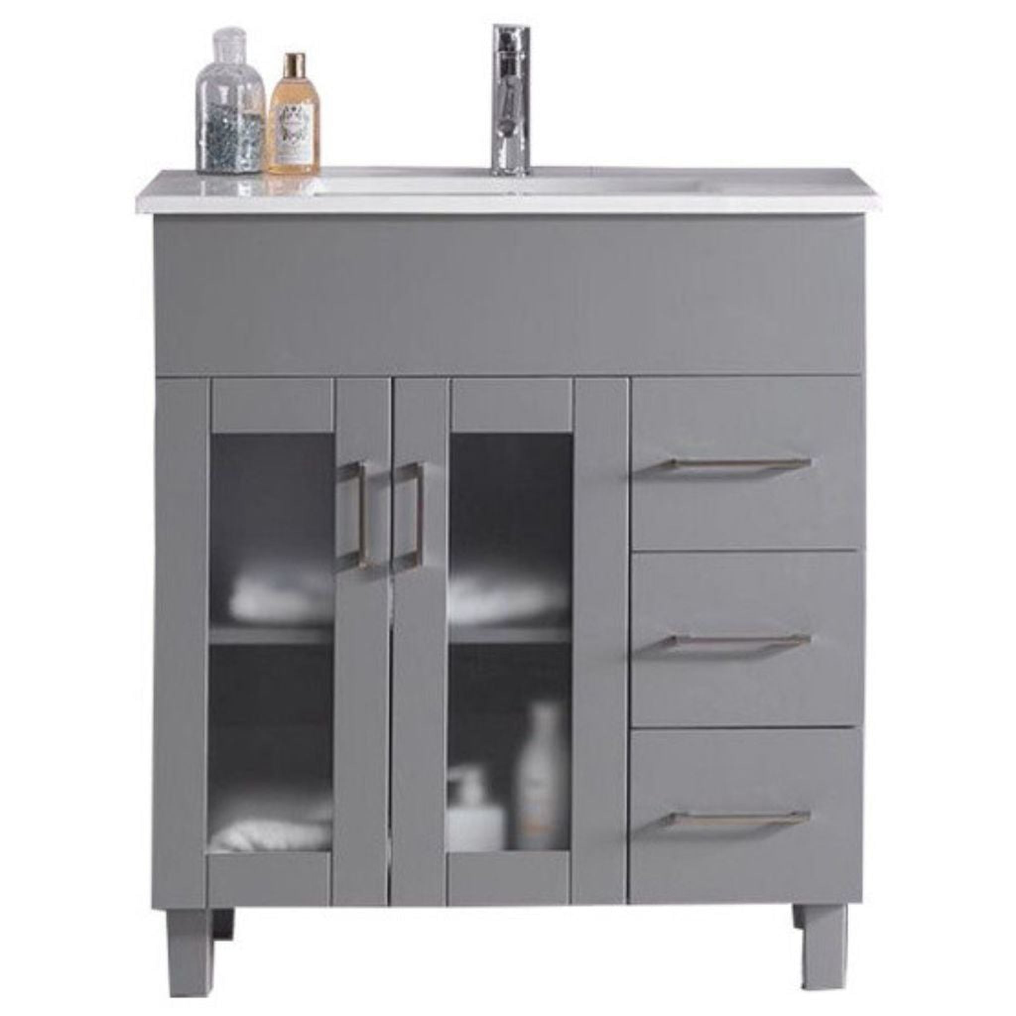 Laviva, Laviva Nova 32" Gray Vanity Base and White Countertop With Ceramic Sink