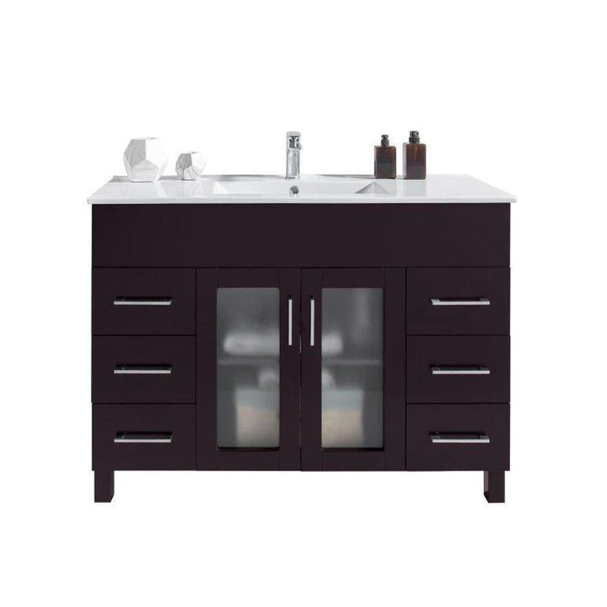 Laviva, Laviva Nova 48" Brown Vanity Base and White Countertop With Ceramic Sink