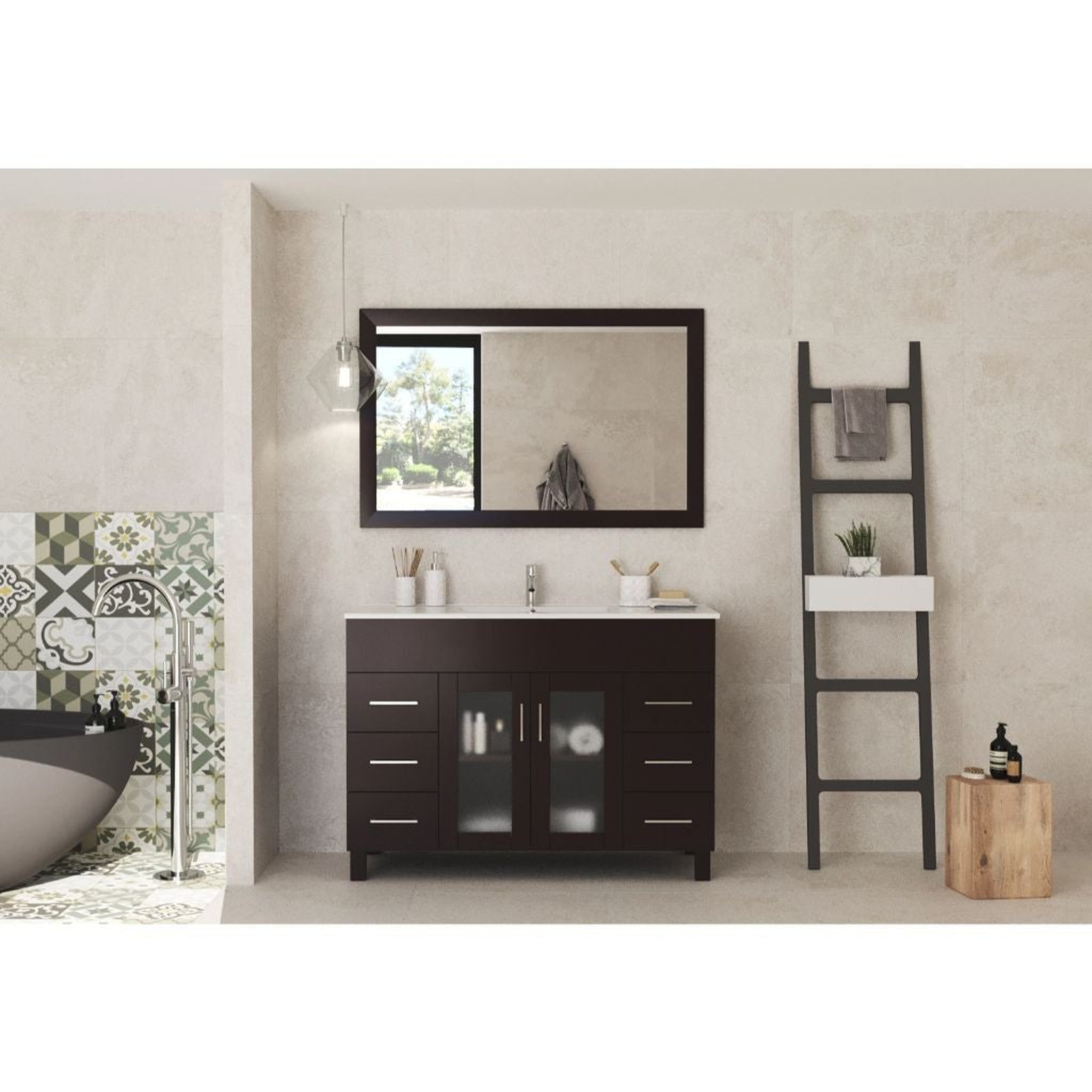 Laviva, Laviva Nova 48" Brown Vanity Base and White Countertop With Ceramic Sink