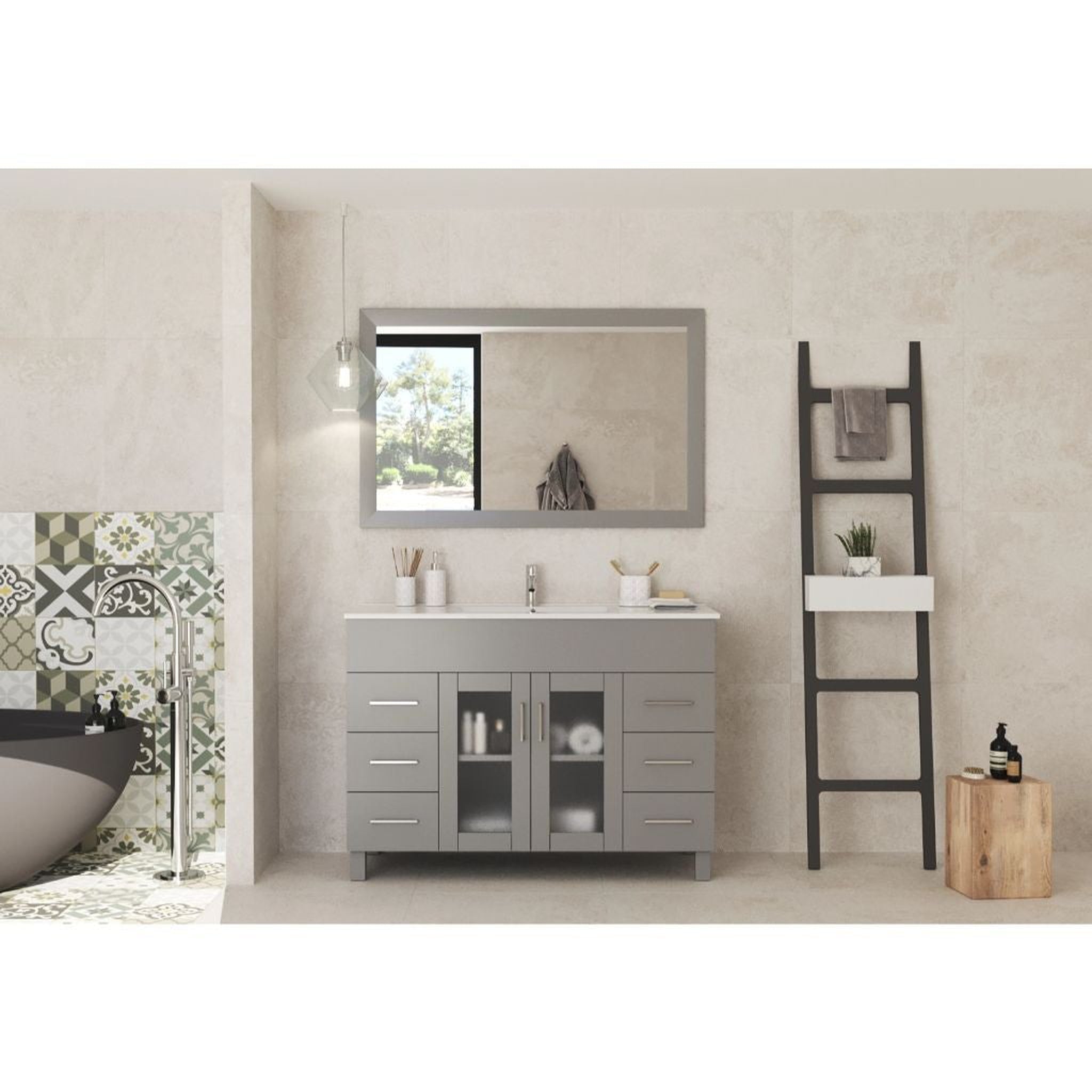 Laviva, Laviva Nova 48" Gray Vanity Base and White Countertop With Ceramic Sink