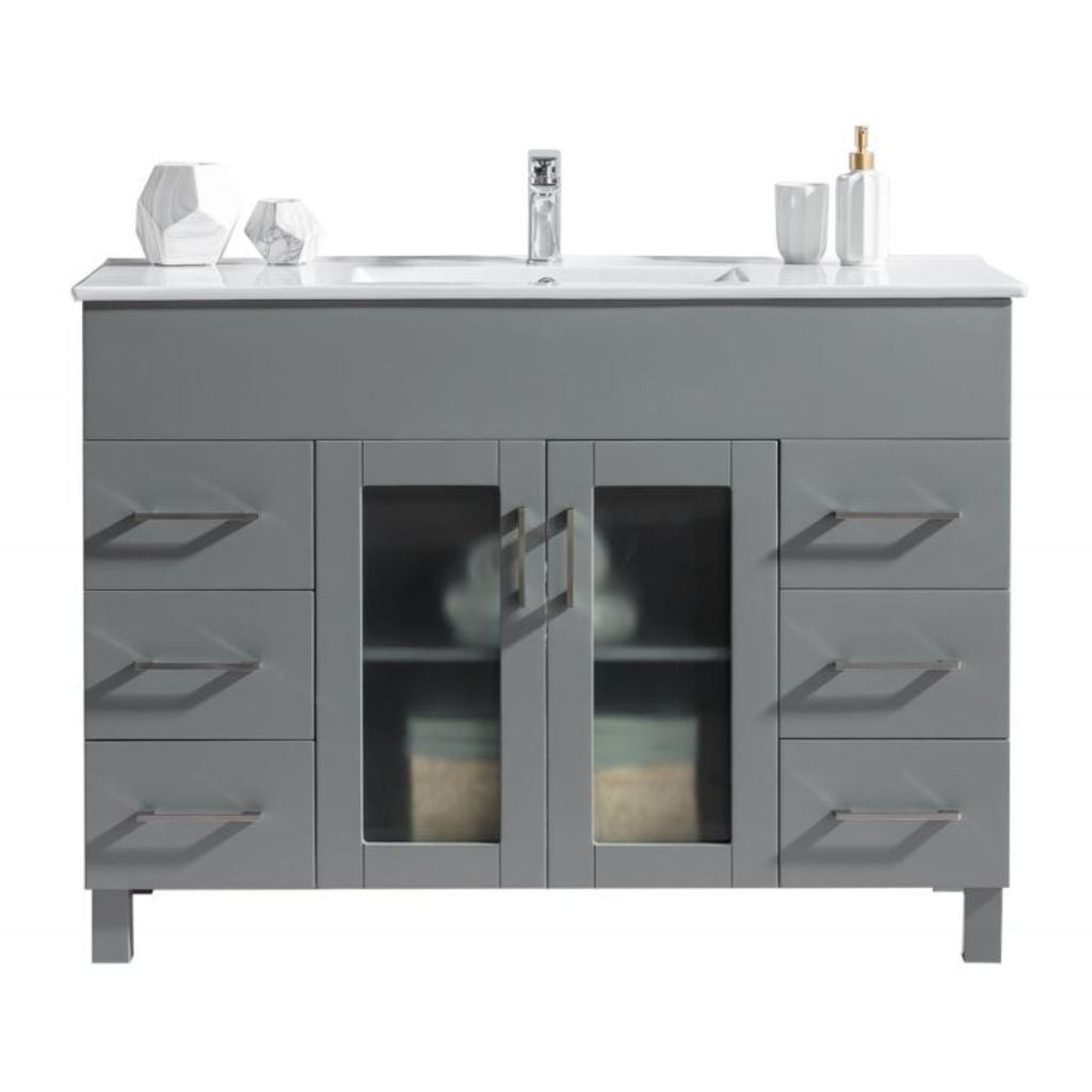 Laviva, Laviva Nova 48" Gray Vanity Base and White Countertop With Ceramic Sink