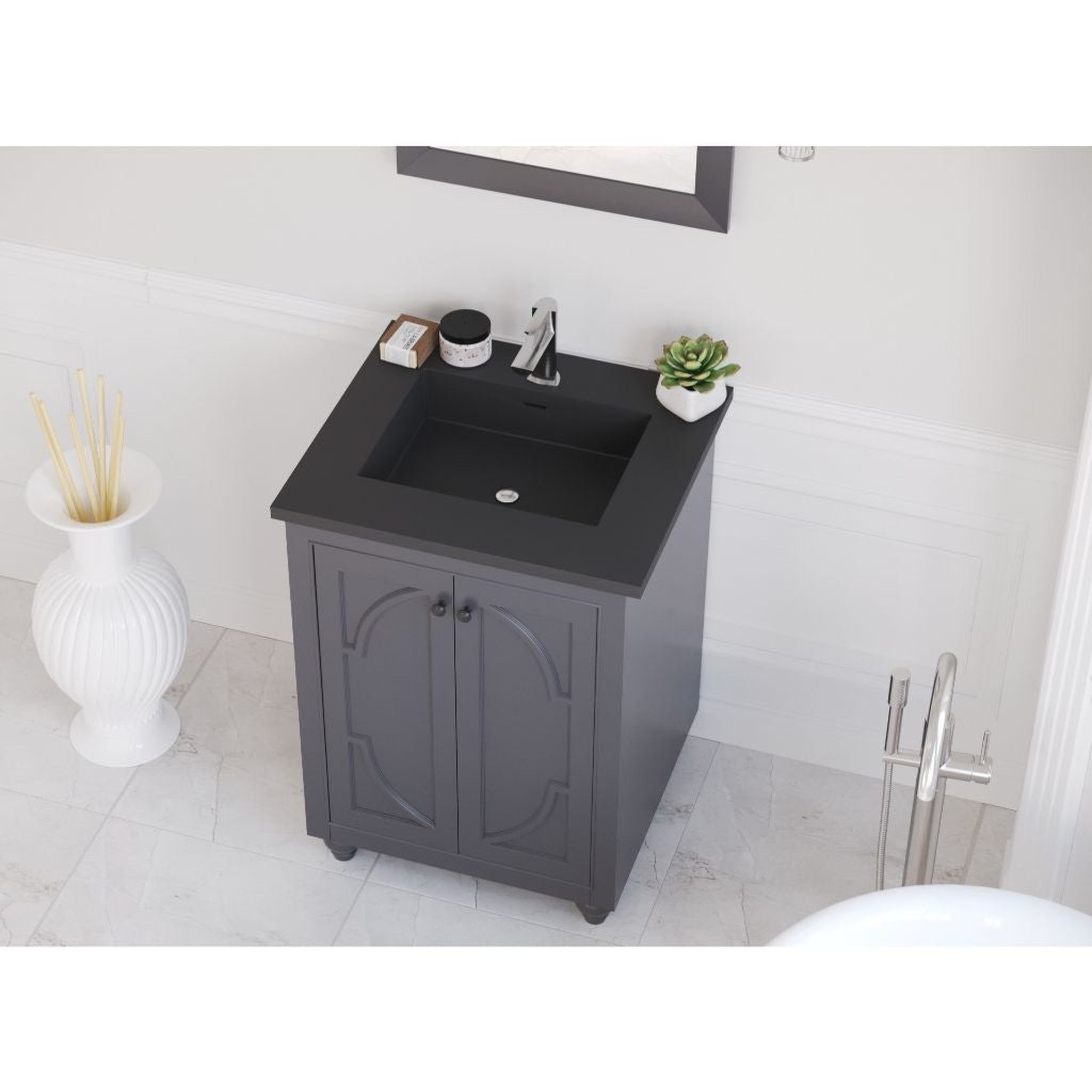 Laviva, Laviva Odyssey 24" Maple Gray Vanity Base and Matte Black Solid Surface Countertop With Integrated Sink