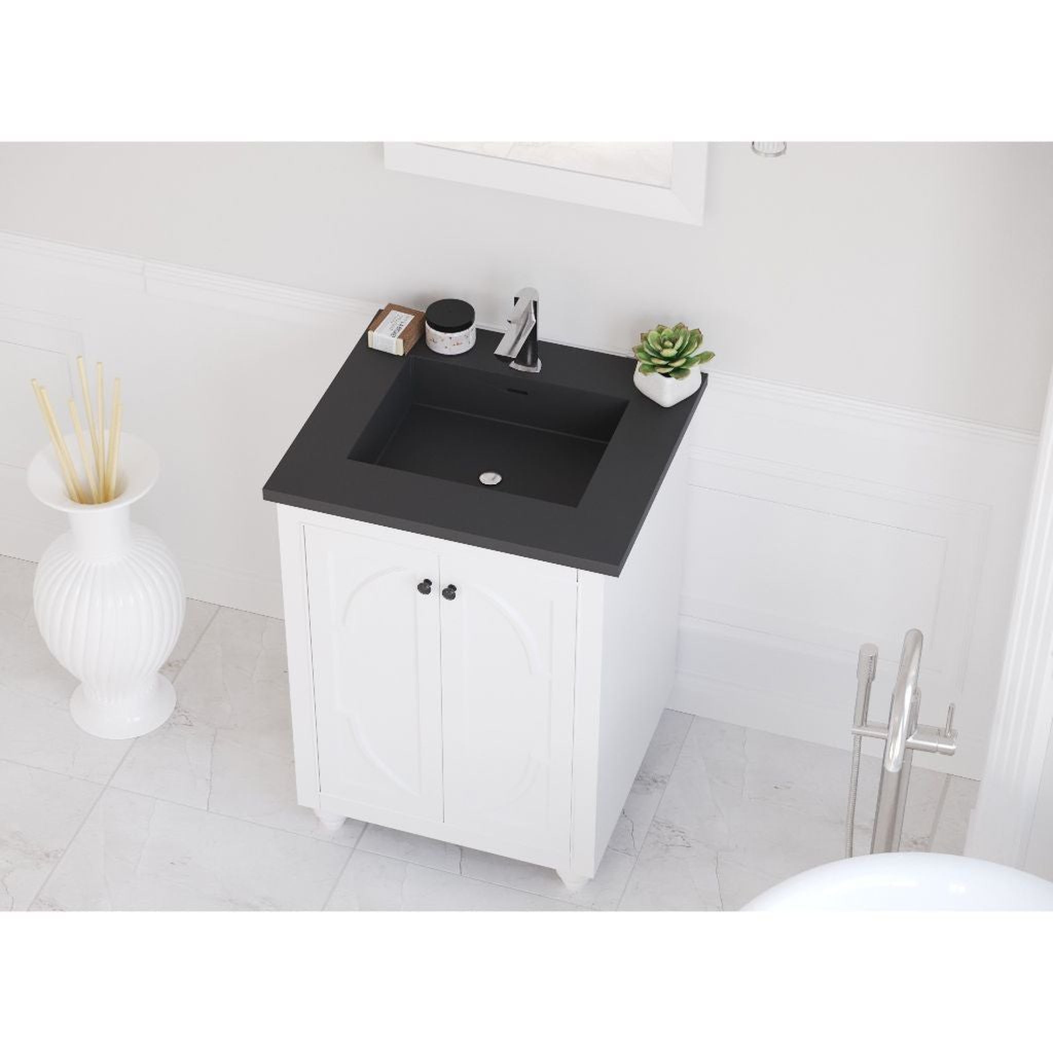 Laviva, Laviva Odyssey 24" White Vanity Base and Matte Black Solid Surface Countertop With Integrated Sink