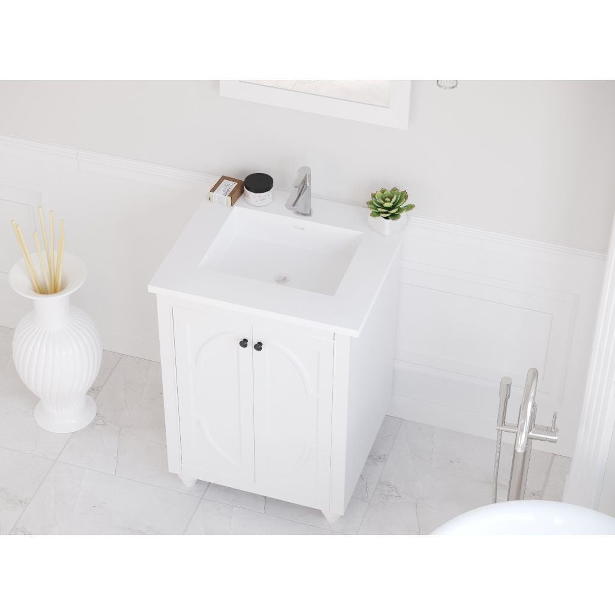 Laviva, Laviva Odyssey 24" White Vanity Base and Matte White Solid Surface Countertop With Integrated Sink