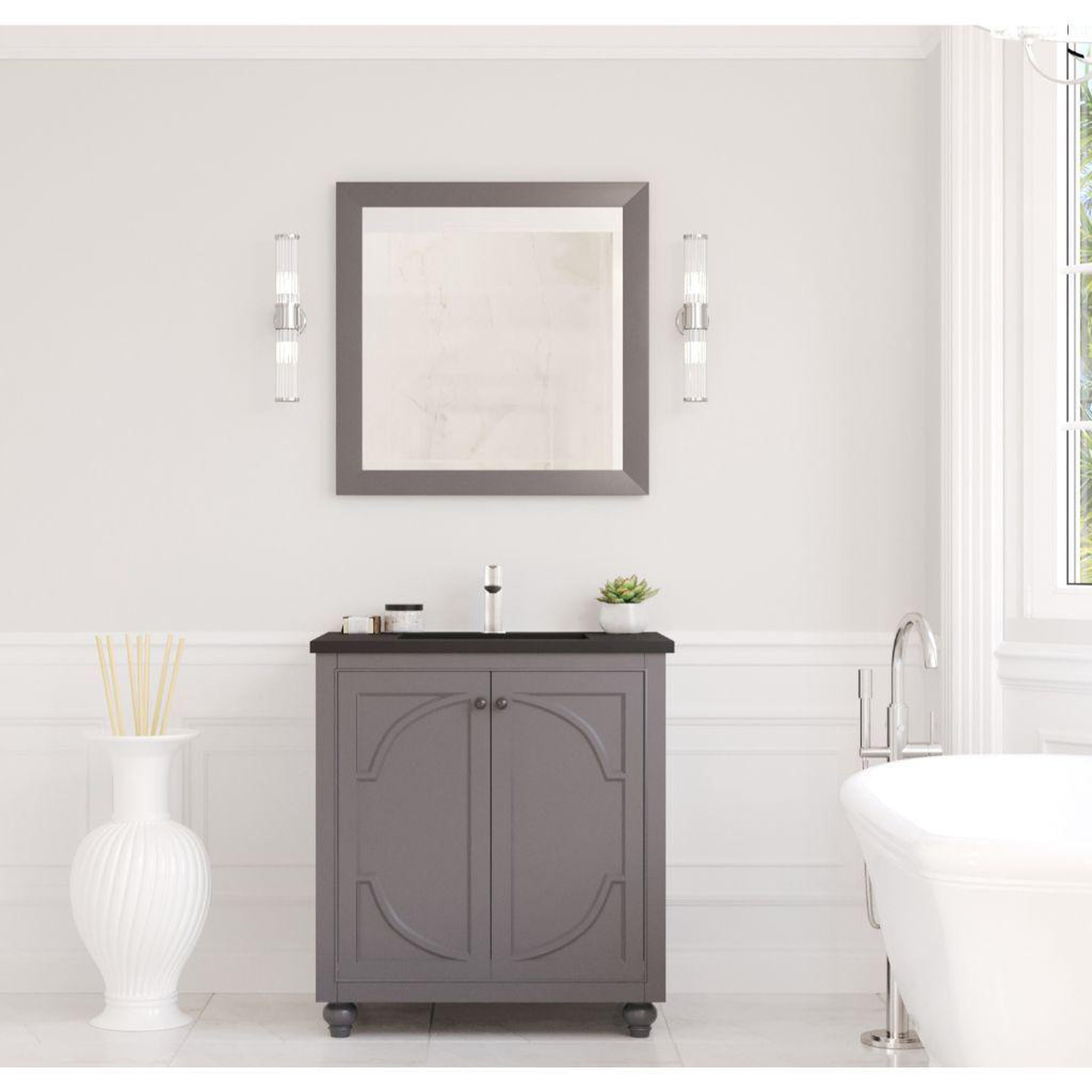 Laviva, Laviva Odyssey 30" Maple Gray Vanity Base and Matte Black Solid Surface Countertop With Integrated Sink