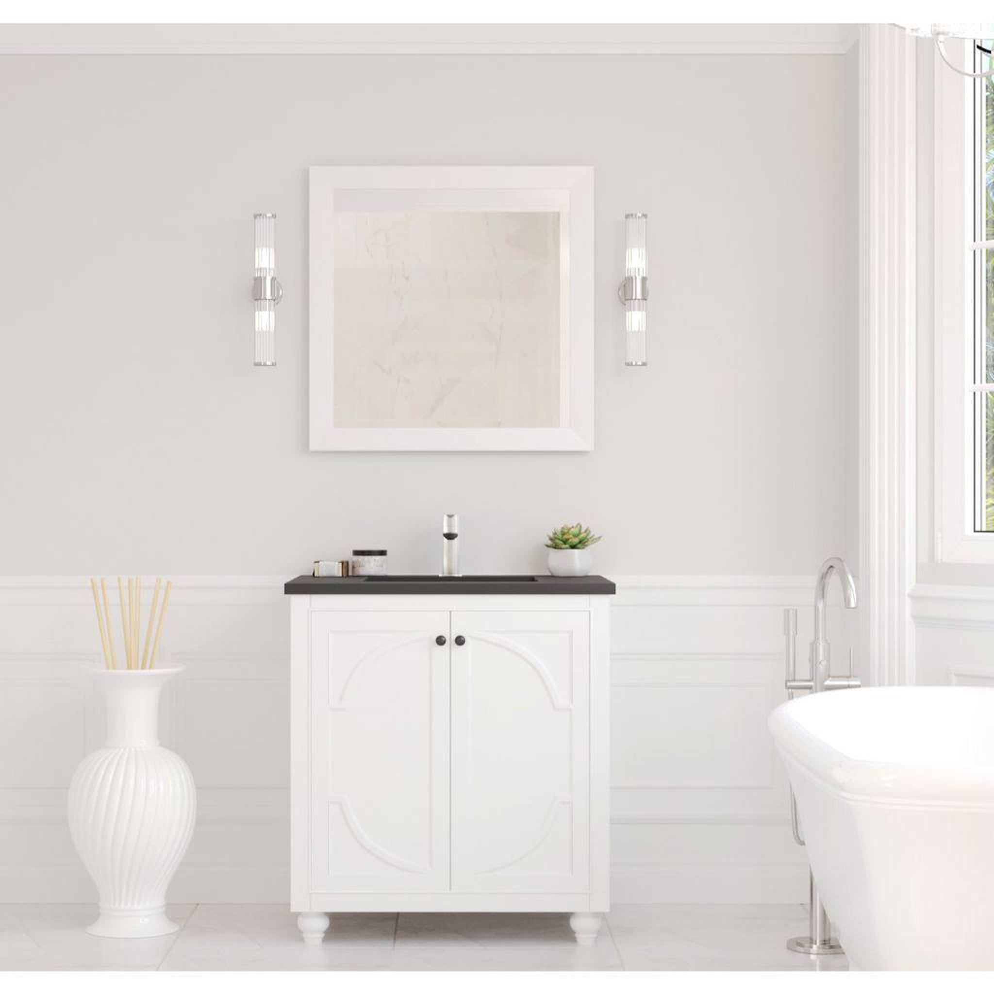 Laviva, Laviva Odyssey 30" White Vanity Base and Matte Black Solid Surface Countertop With Integrated Sink