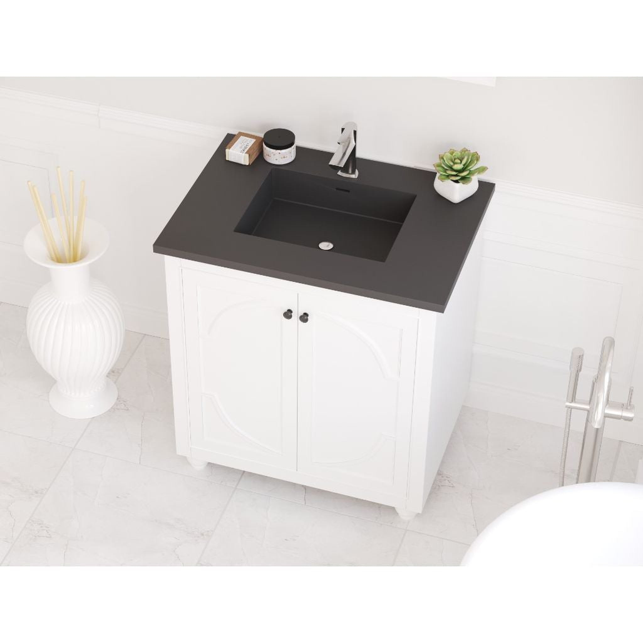 Laviva, Laviva Odyssey 30" White Vanity Base and Matte Black Solid Surface Countertop With Integrated Sink