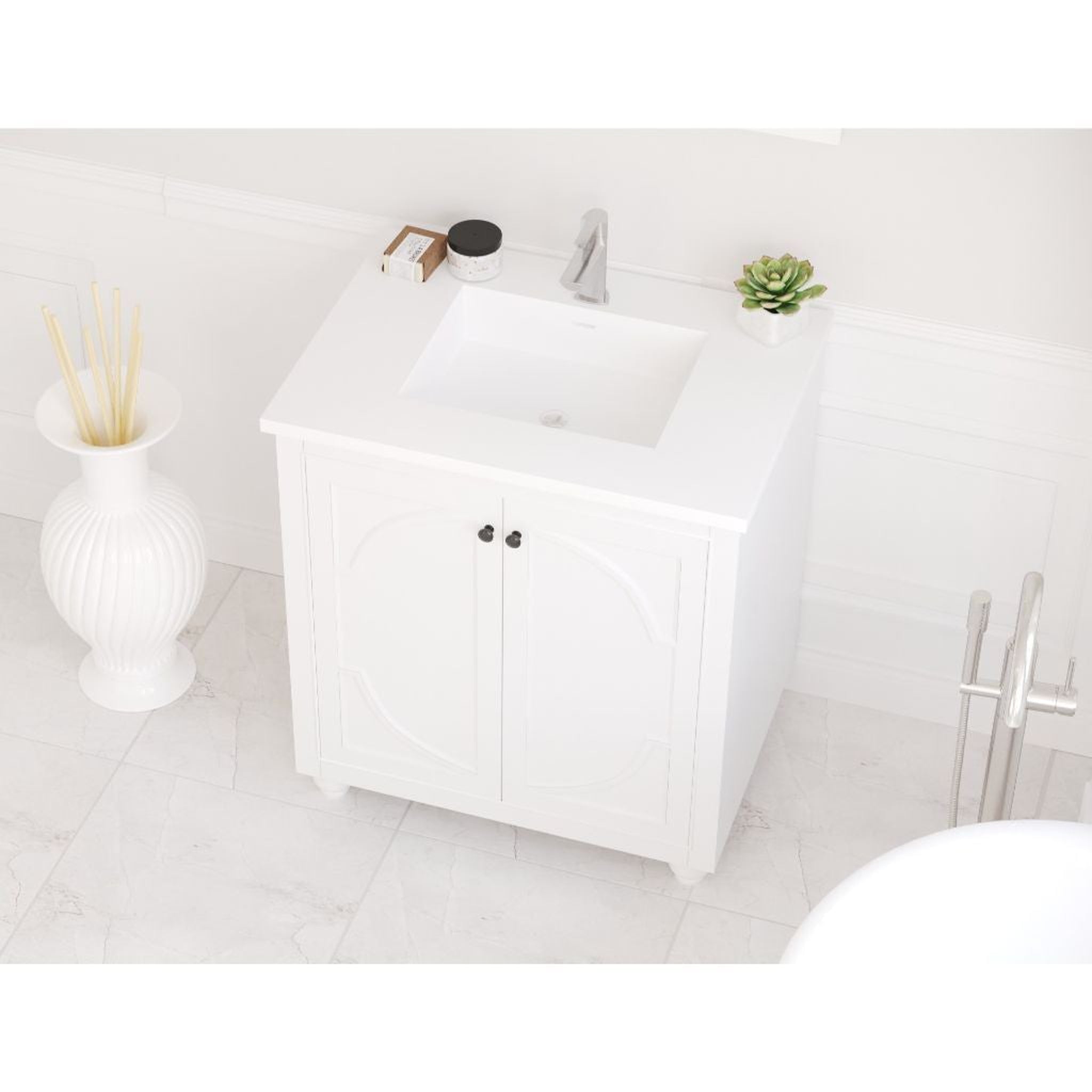 Laviva, Laviva Odyssey 30" White Vanity Base and Matte White Solid Surface Countertop With Integrated Sink